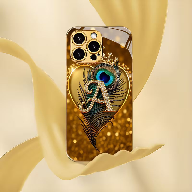 Luxury Golden Peacock Feather Glass Case for iPhone 📱✨