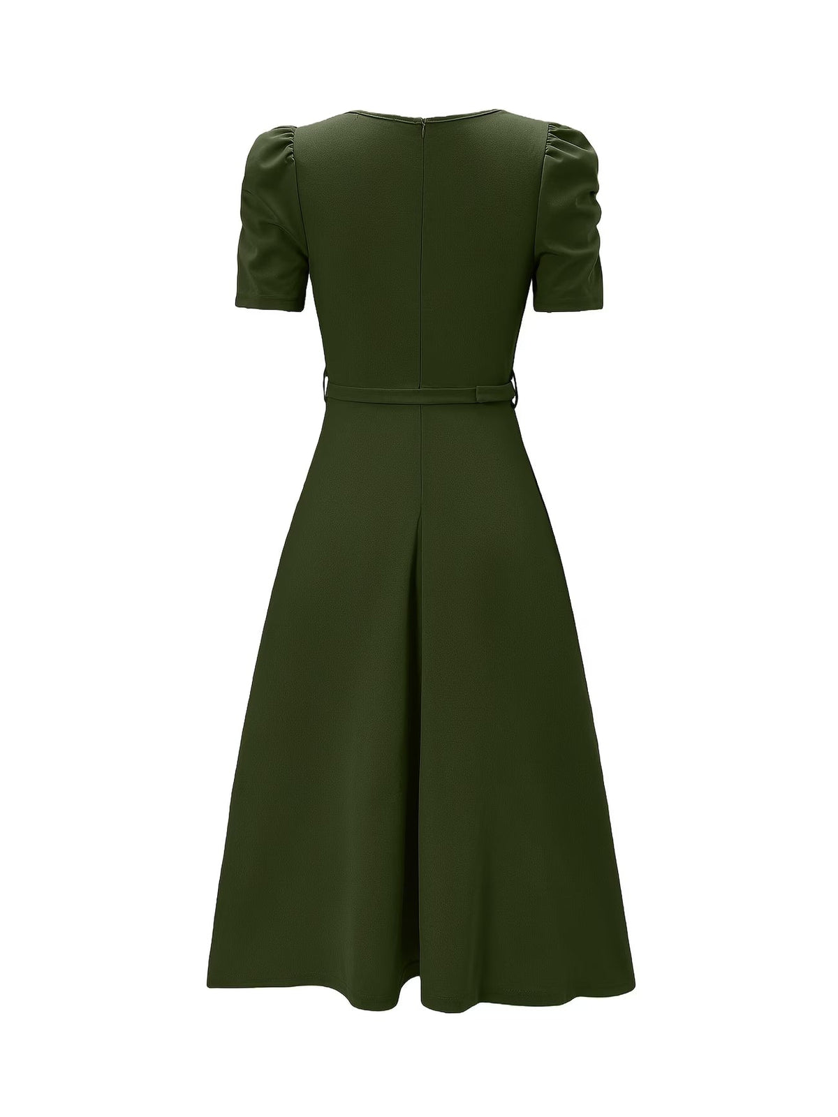 Women's Elegant V-Neck Ruffle Midi Dress with Waist Belt