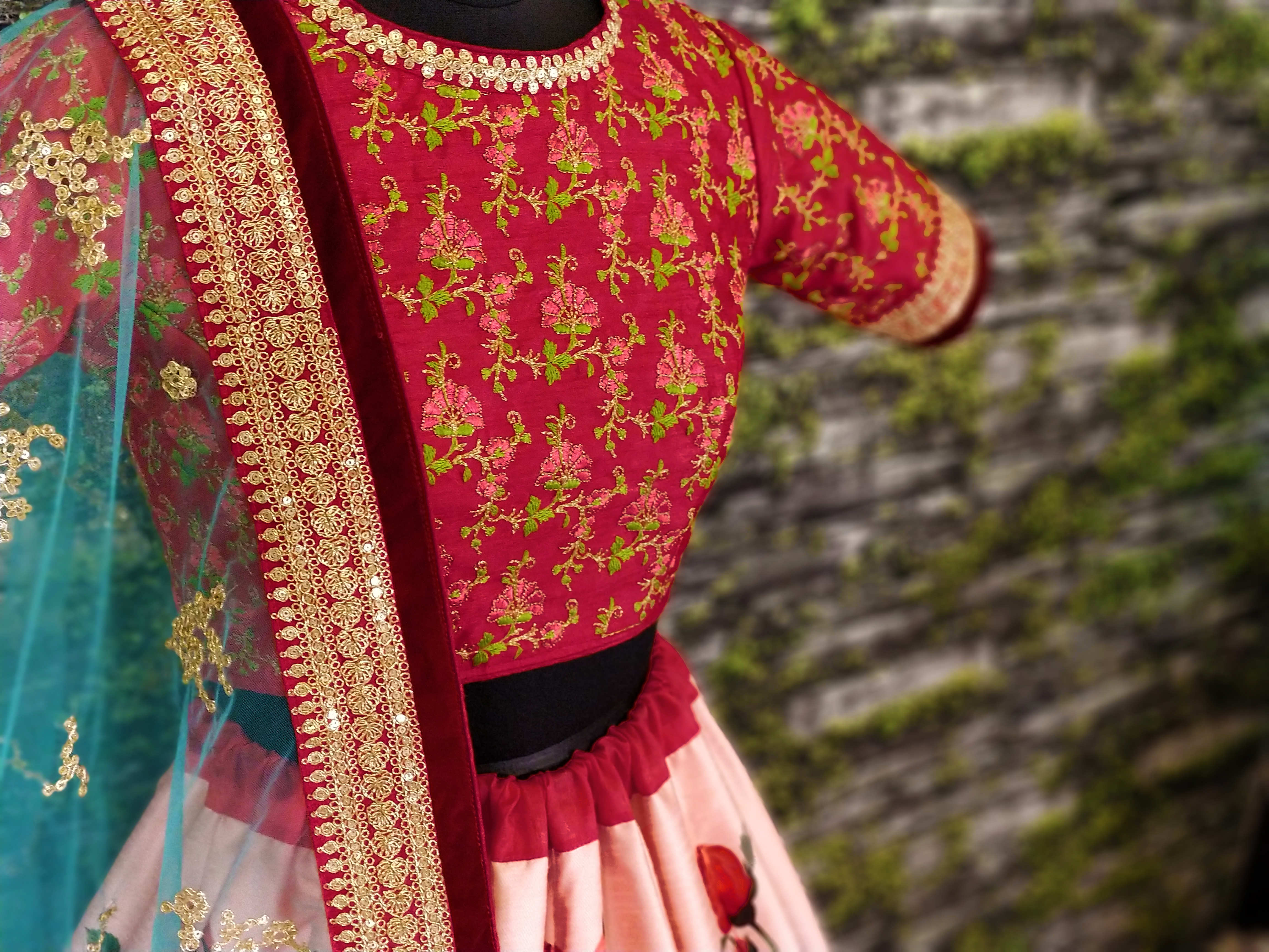 Rose Florals Printed Designer Lehenga with Heavily Embroidered Blouse