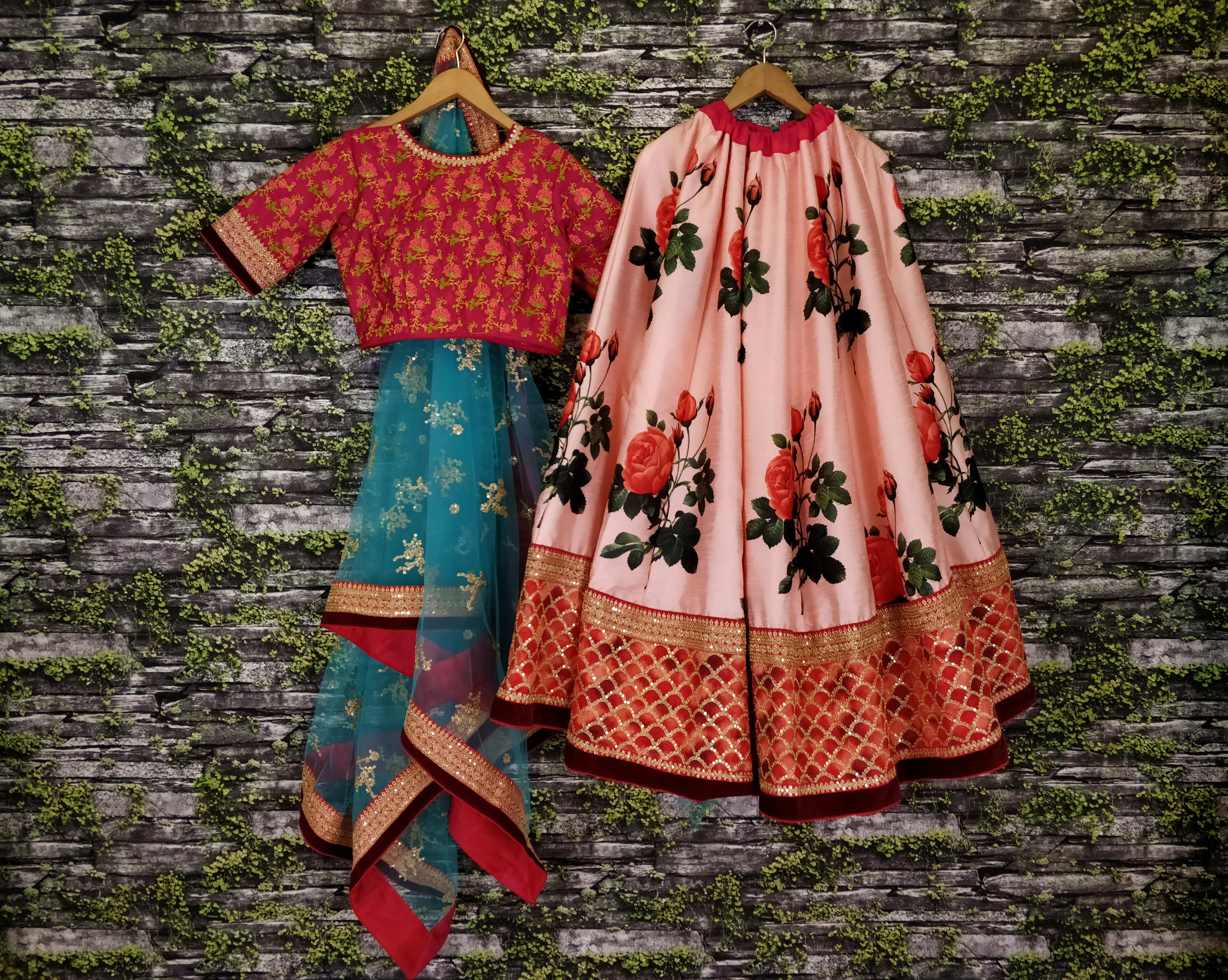 Rose Florals Printed Designer Lehenga with Heavily Embroidered Blouse
