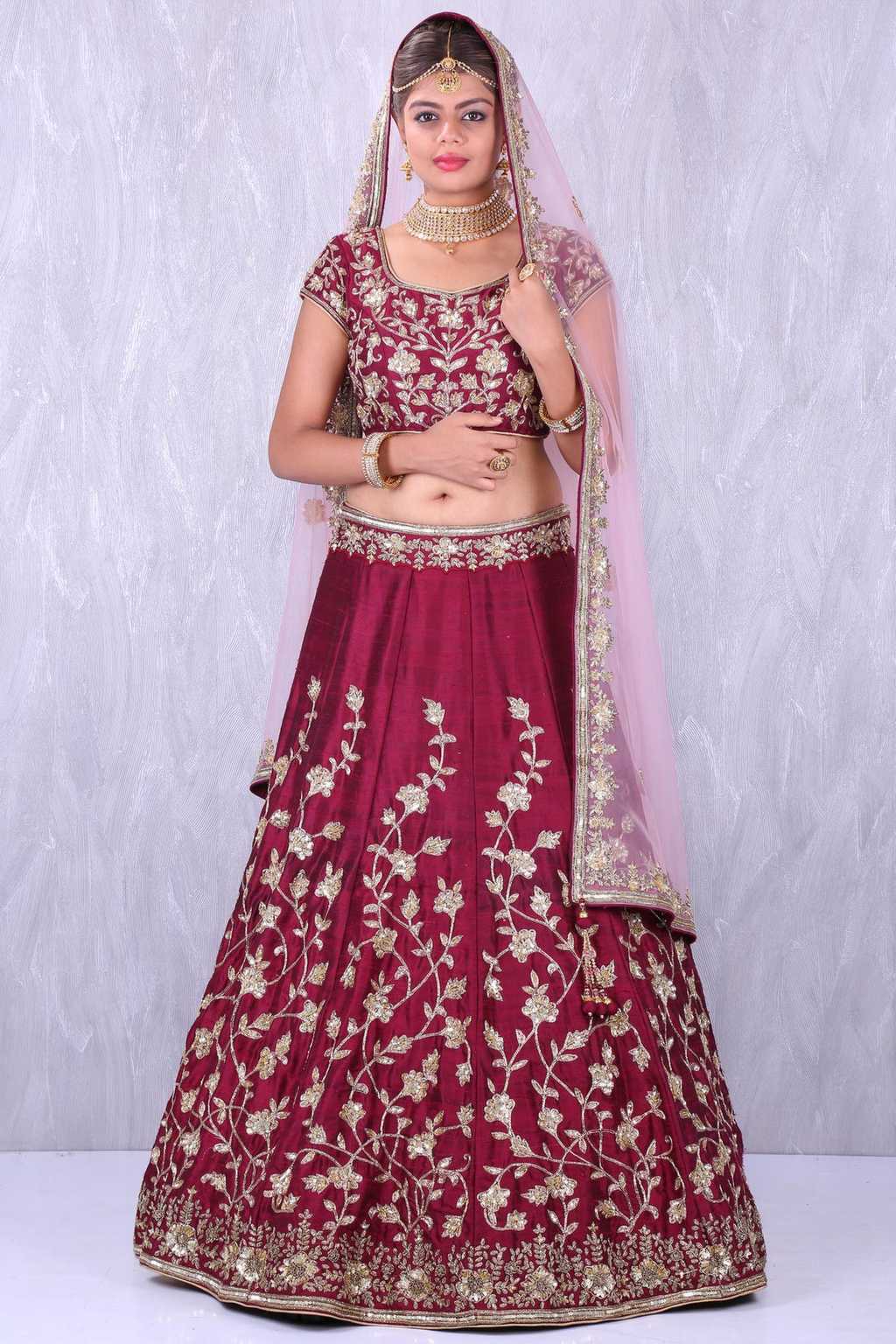 Maroon Banglory Silk Lehenga Choli with Applique Embroidery work