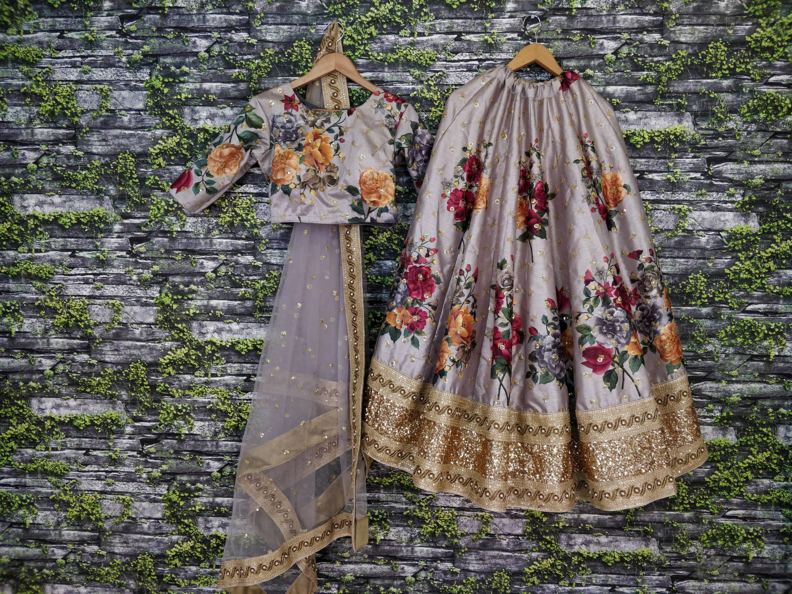 Gorgeous Gray Colored Partywear Designer Embroidered Lehenga Choli