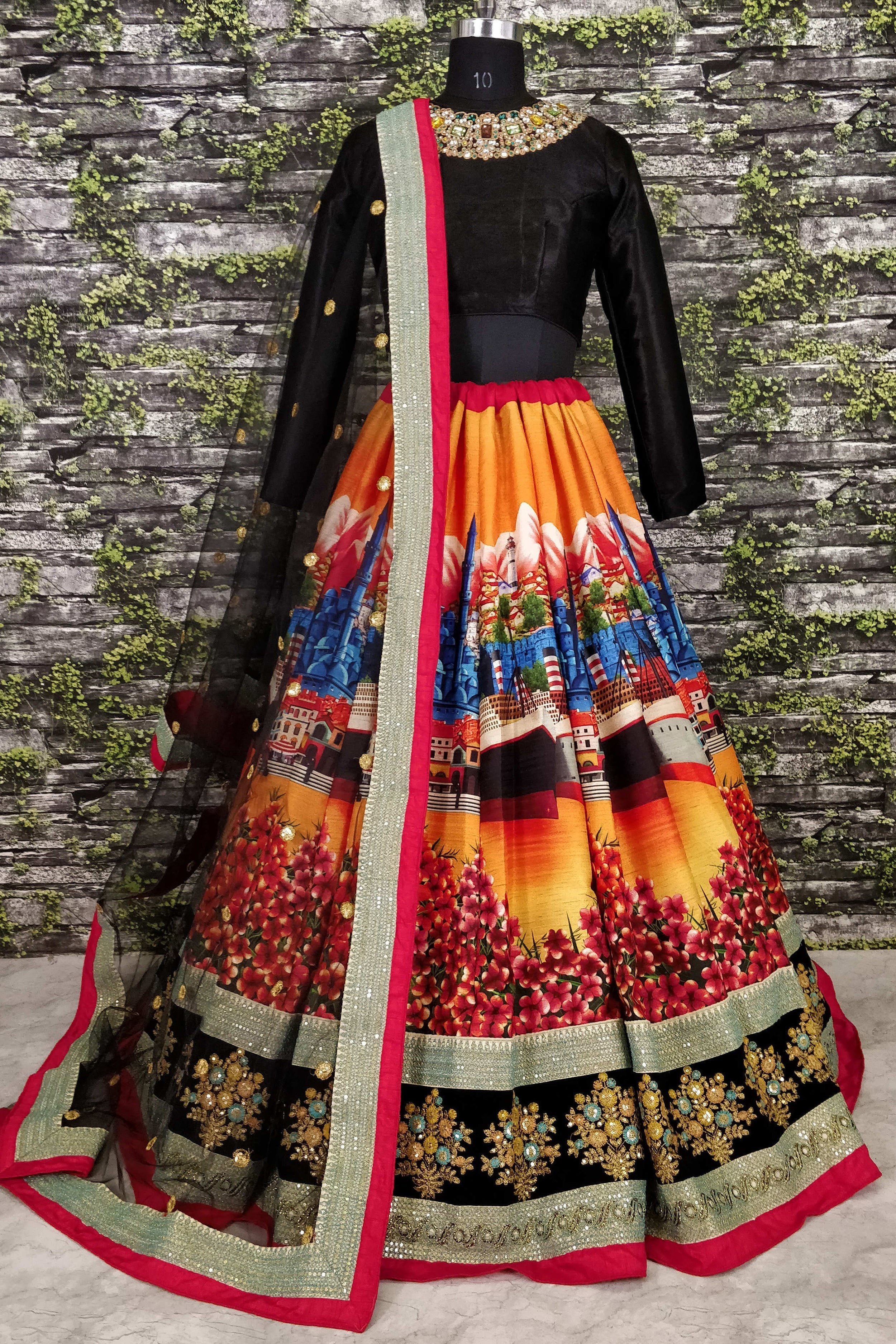 Desiring Black Colored Partywear Designer Embroidered Art Silk Lehenga Choli