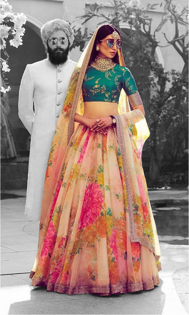 Beautiful White-Green Designer Digital Printed Lehenga Choli
