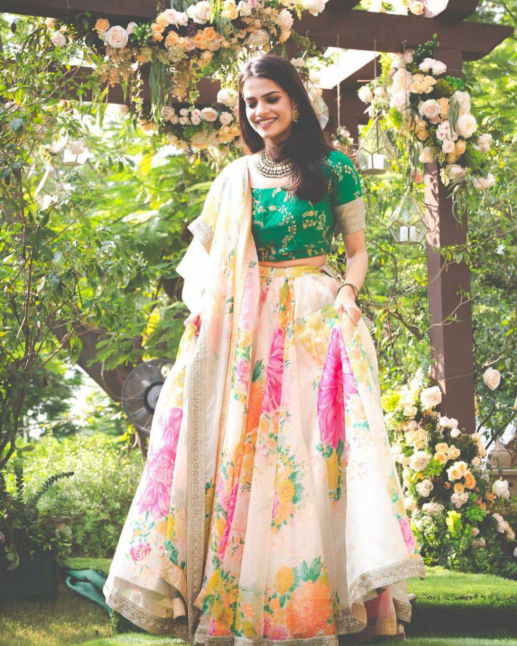 Beautiful White-Green Designer Digital Printed Lehenga Choli