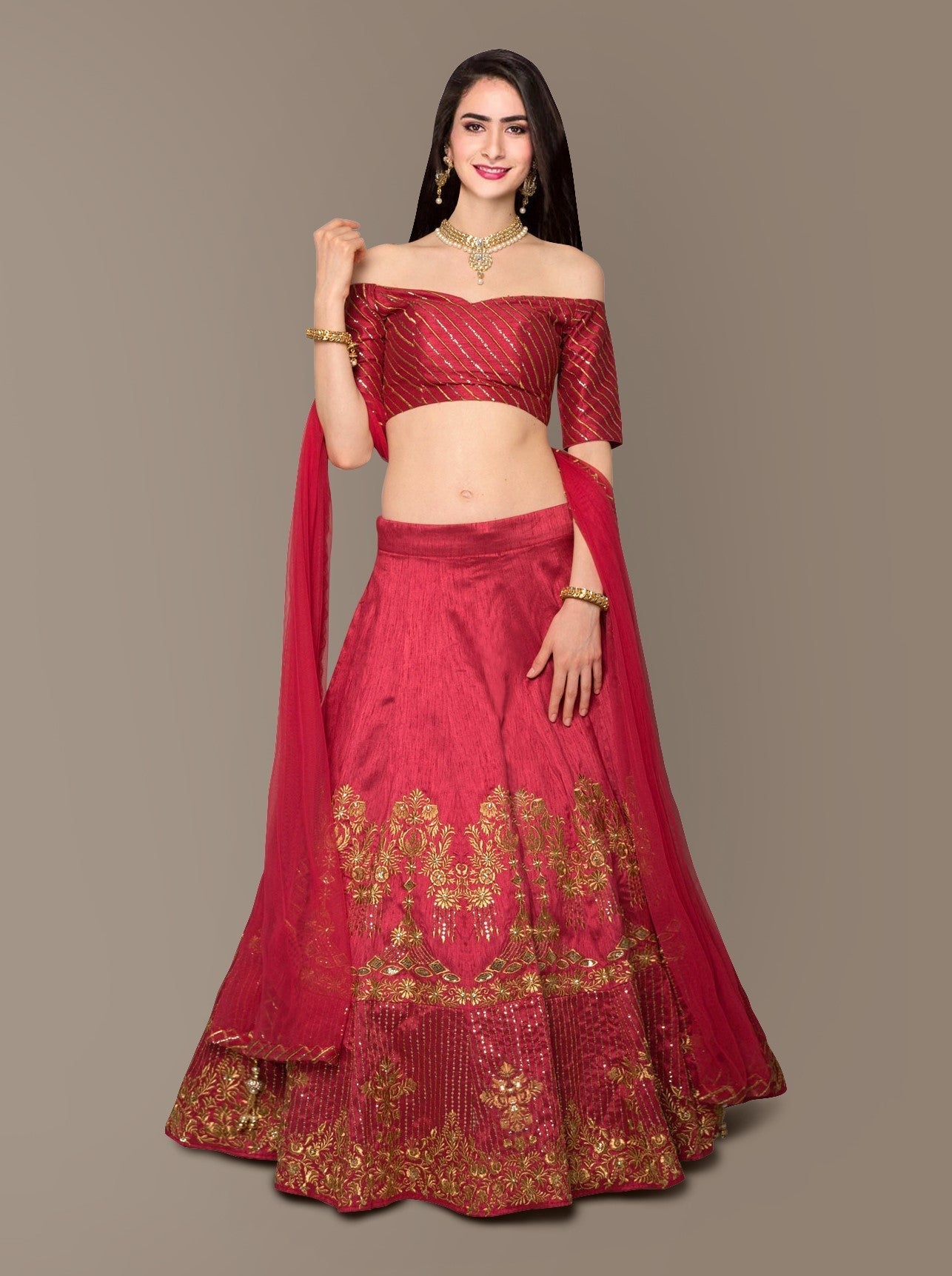 Sophisticated Red Colored Party wear Embroidered Lehenga Choli