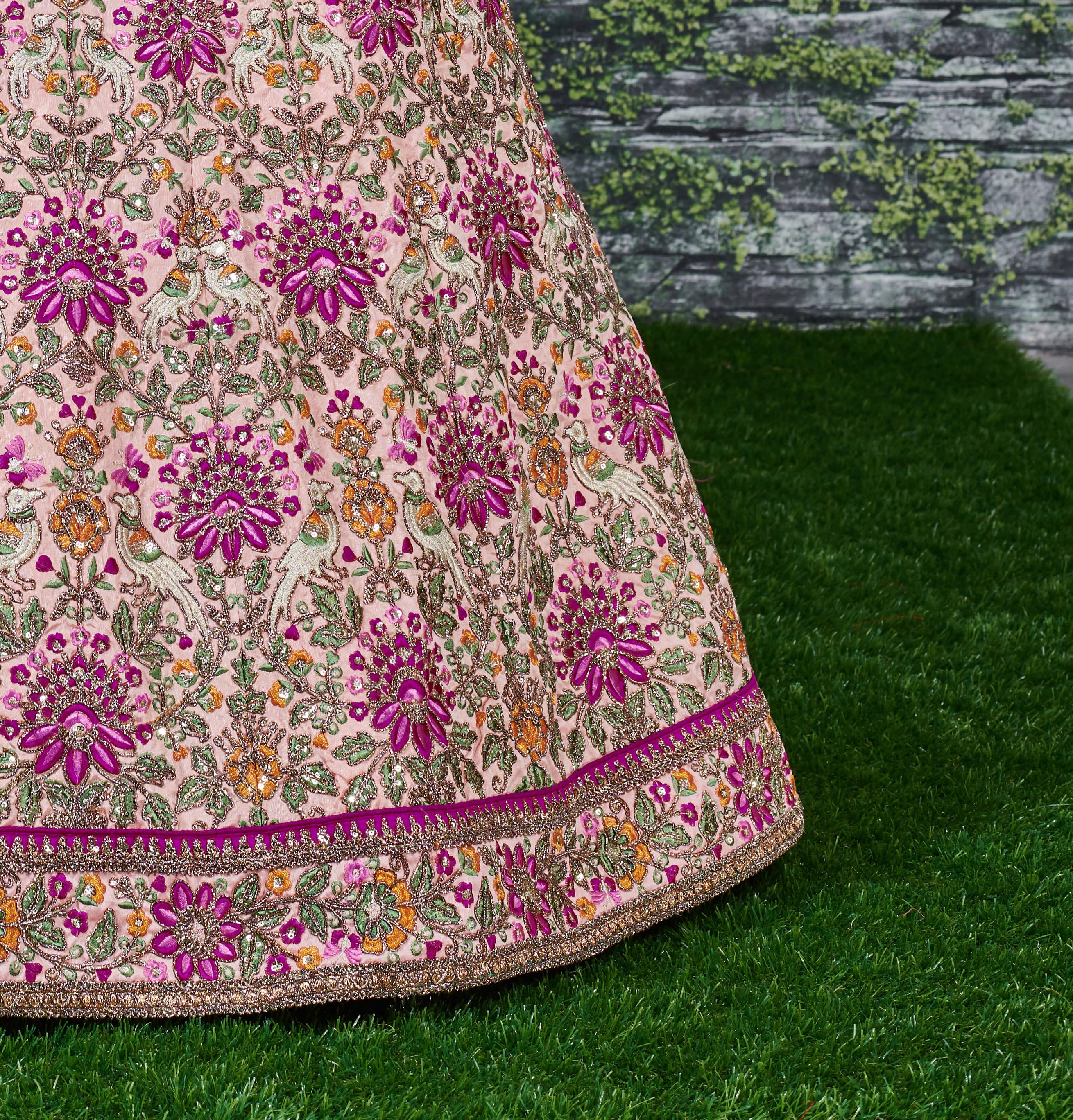Prominent peach Colored Bridal wear Embroidered Lehenga Choli
