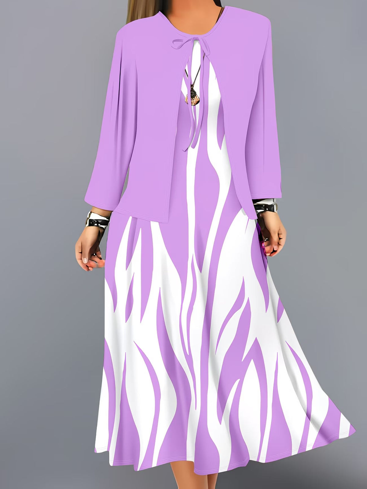 Women's Botanical Print Dress & Tie-Front Cardigan Two-Piece Set