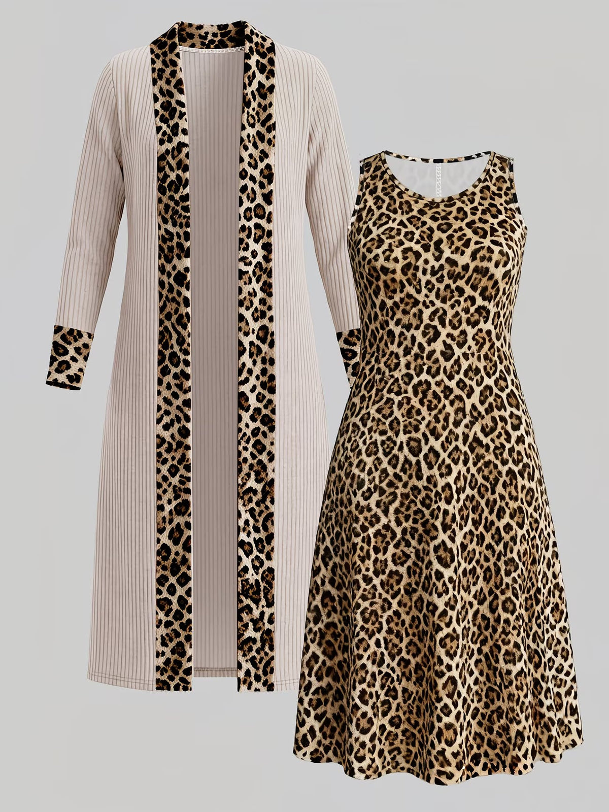 Women's Botanical Print Dress & Tie-Front Cardigan Two-Piece Set