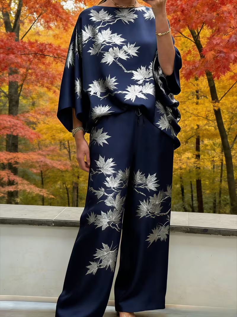 Plus Size Off-Shoulder Batwing Sleeve Printed 2-Piece Set