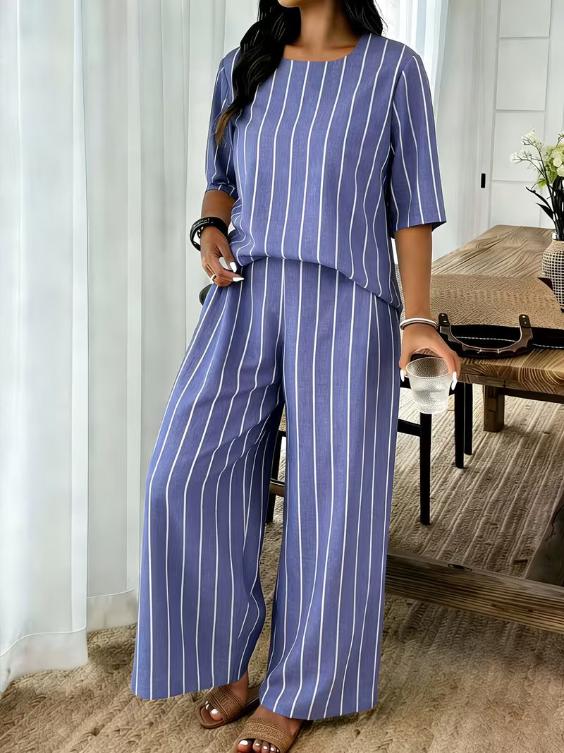 Women’s Plus-Size Casual 2-Piece Set – Off-Shoulder Batwing Top & Printed Pants