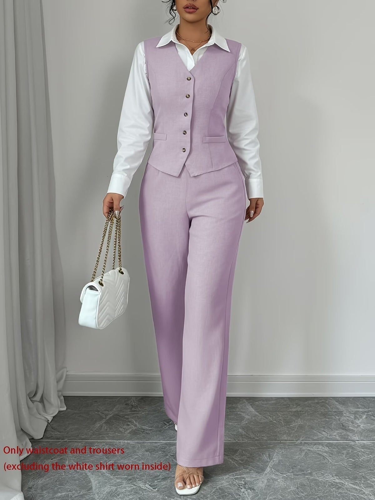 Women's Sleeveless Waist-Cinched Vest & Wide-Leg Pants Two-Piece Set