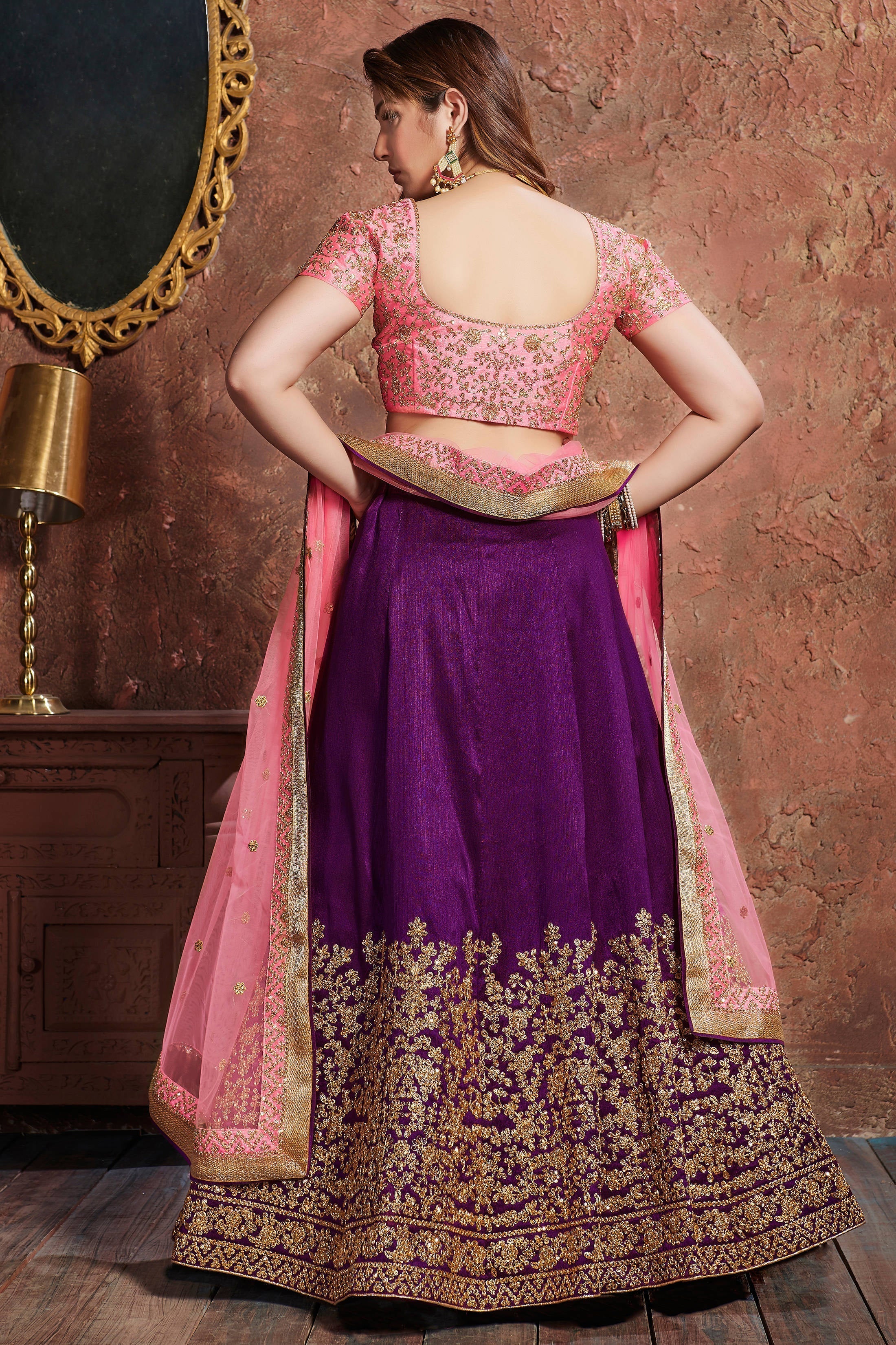 Gorgeous Purple-Pink Embroidered Mulberry Silk Wedding Lehenga Choli