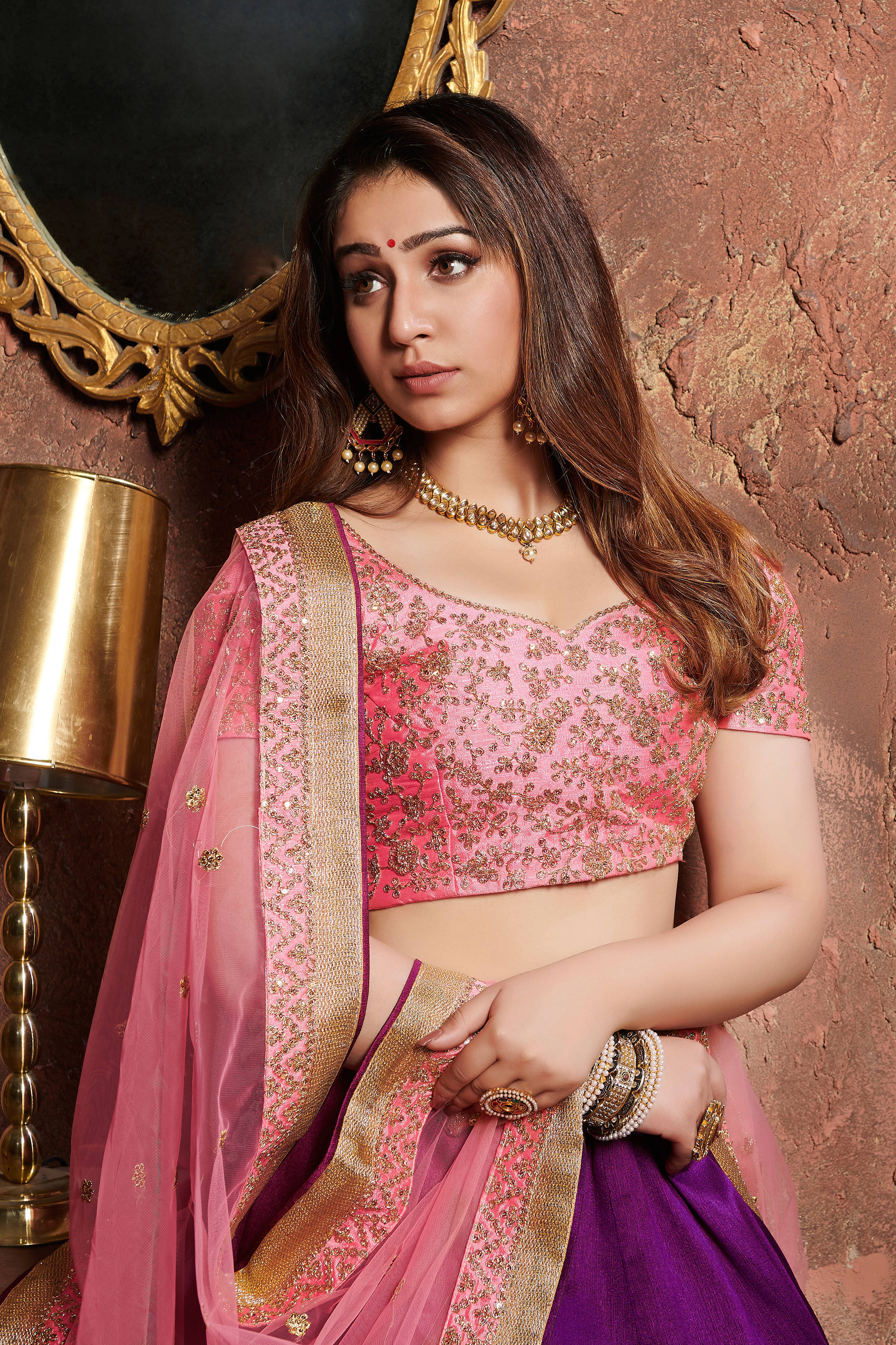 Gorgeous Purple-Pink Embroidered Mulberry Silk Wedding Lehenga Choli