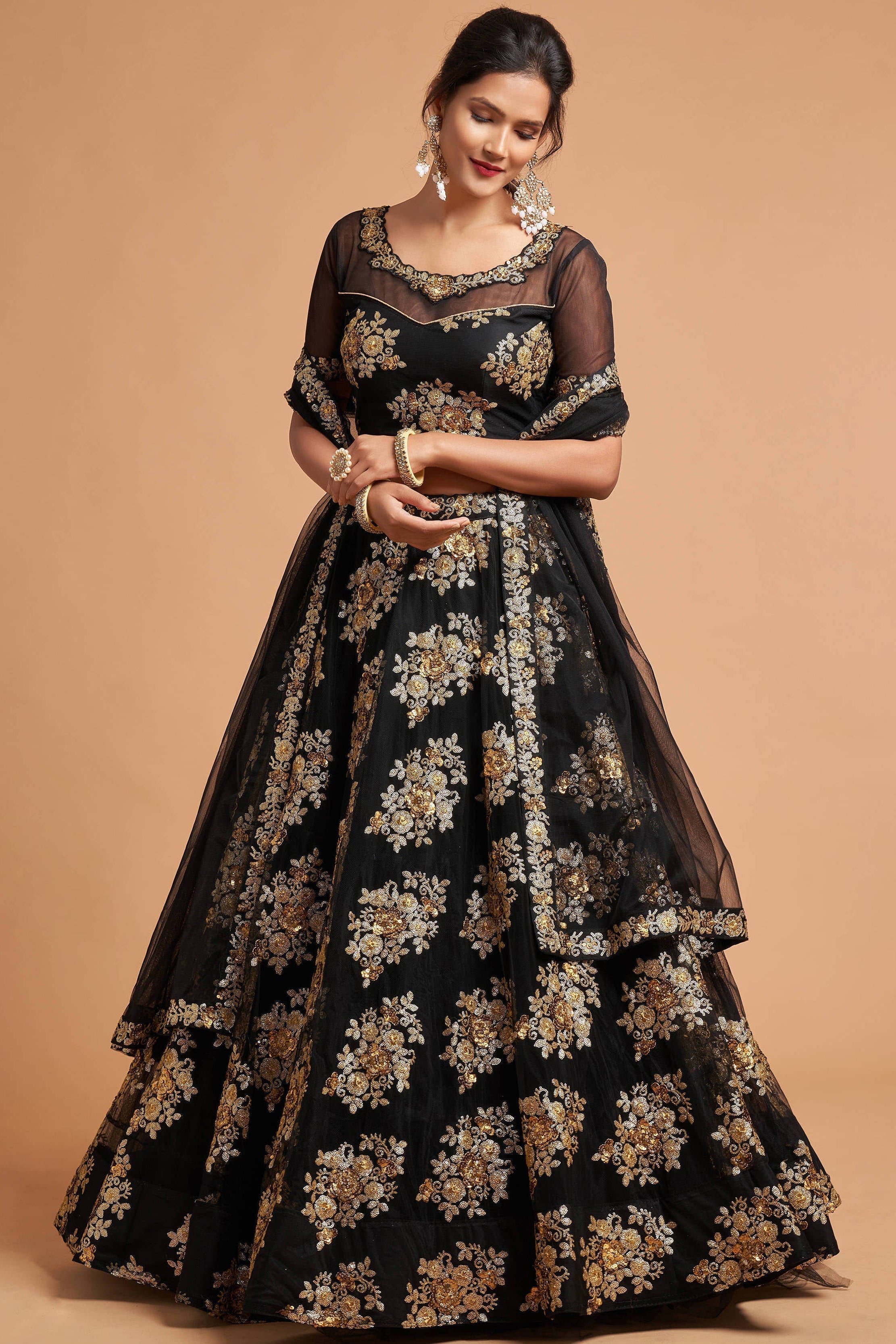 Charming Black Zari Embroidered Net Wedding Wear Lehenga Choli