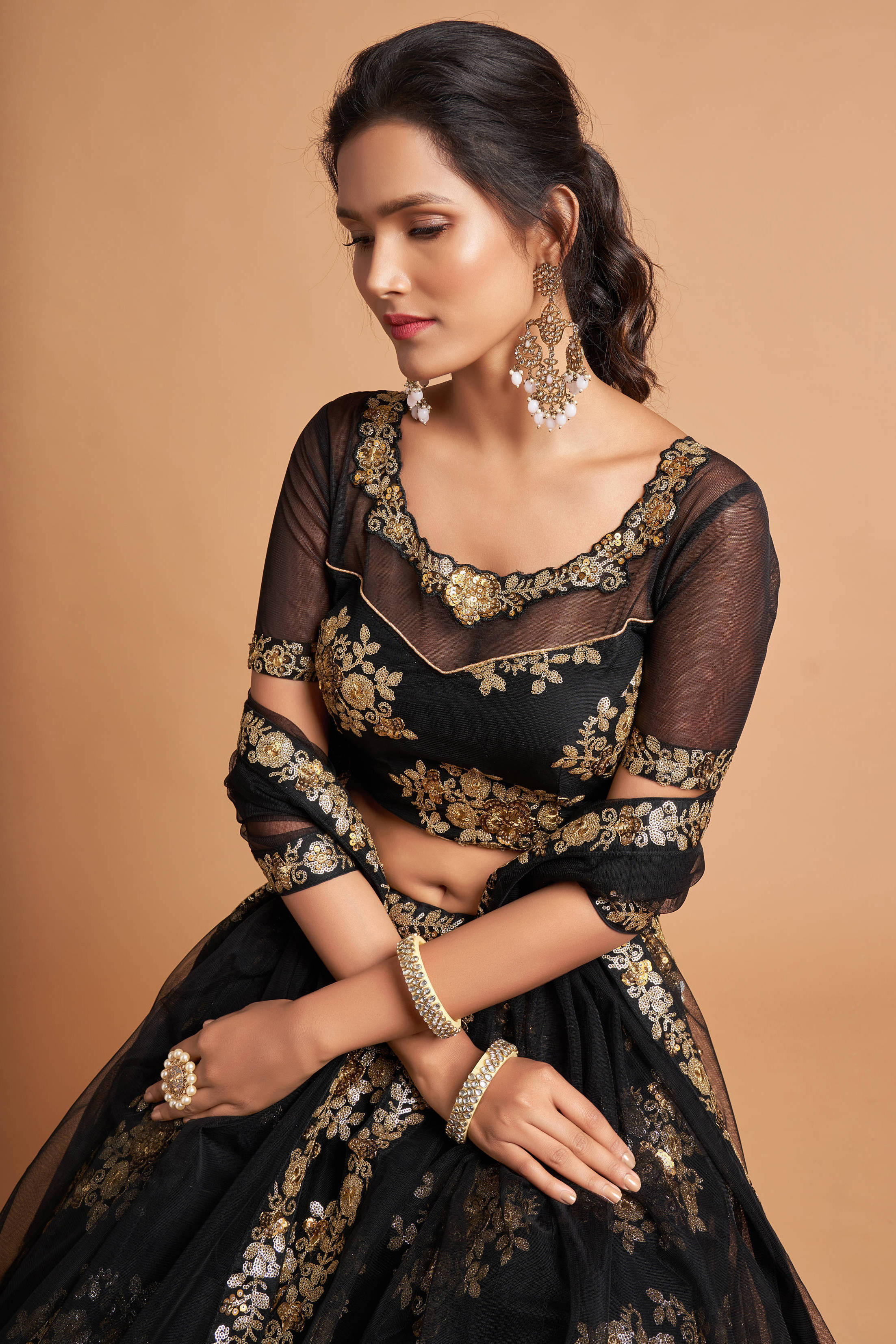 Charming Black Zari Embroidered Net Wedding Wear Lehenga Choli
