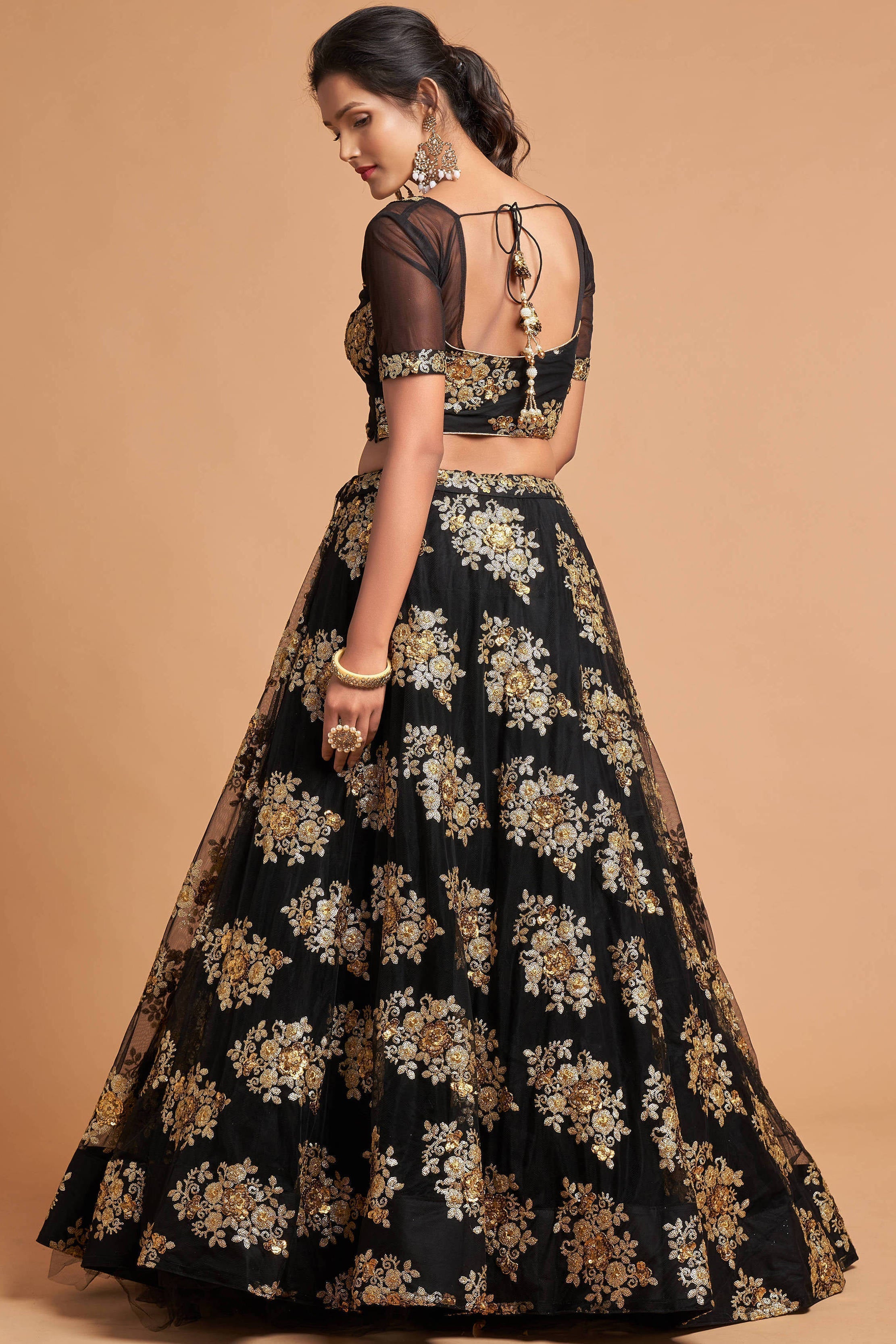 Charming Black Zari Embroidered Net Wedding Wear Lehenga Choli