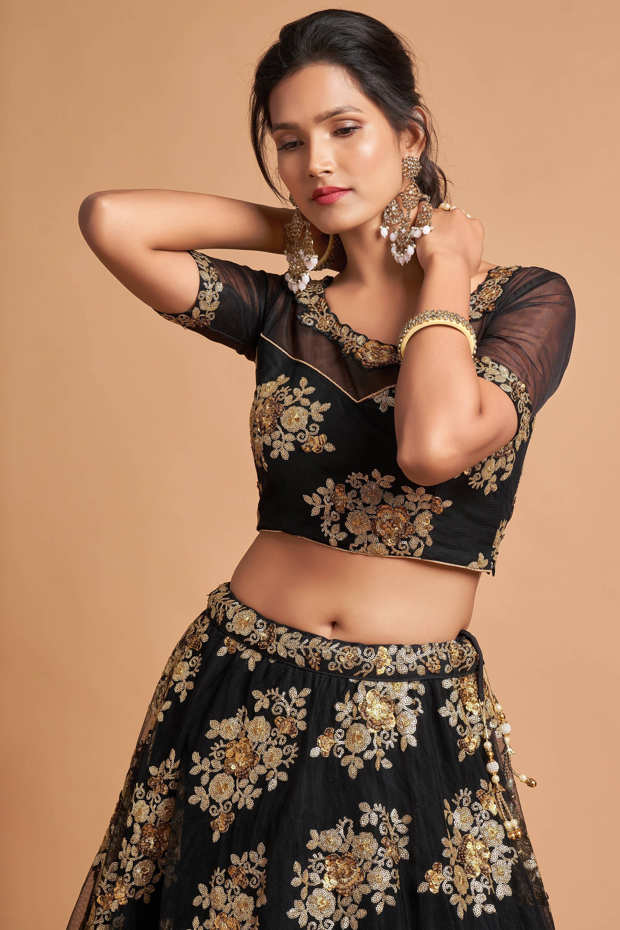 Charming Black Zari Embroidered Net Wedding Wear Lehenga Choli