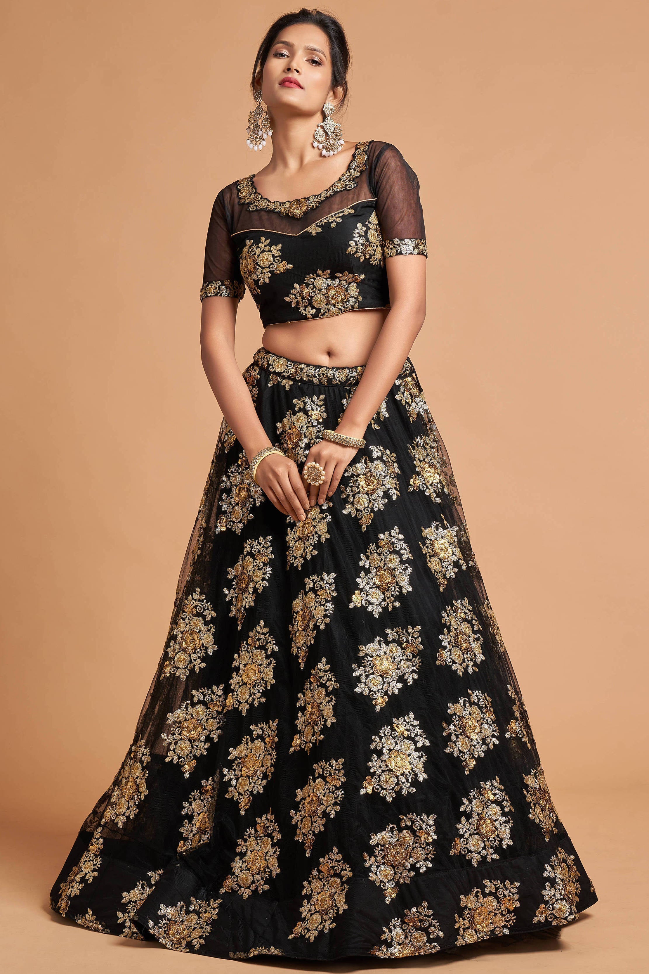 Charming Black Zari Embroidered Net Wedding Wear Lehenga Choli