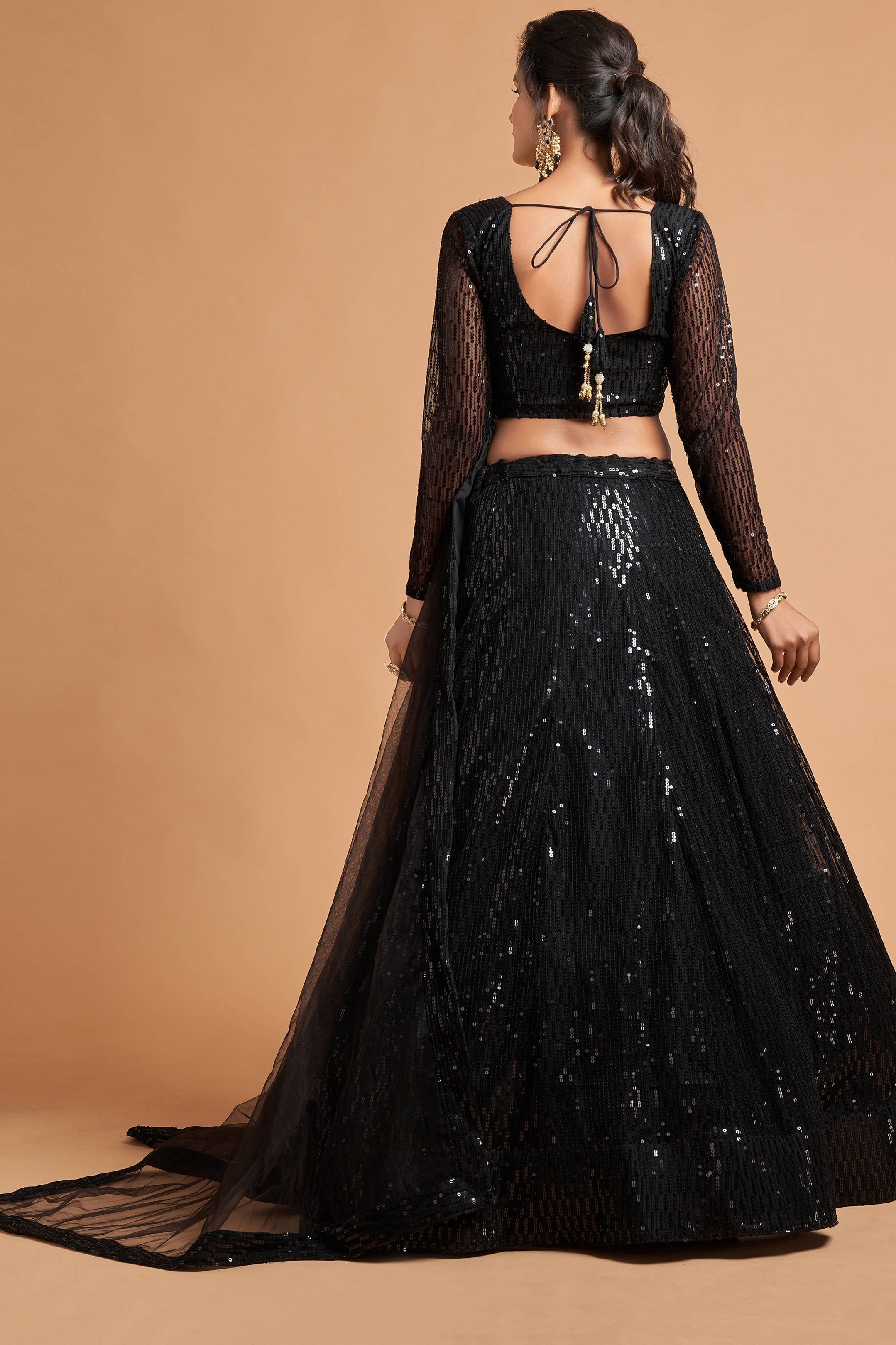 Shocking Black Sequence Embroidered Party Wear Net Lehenga Choli