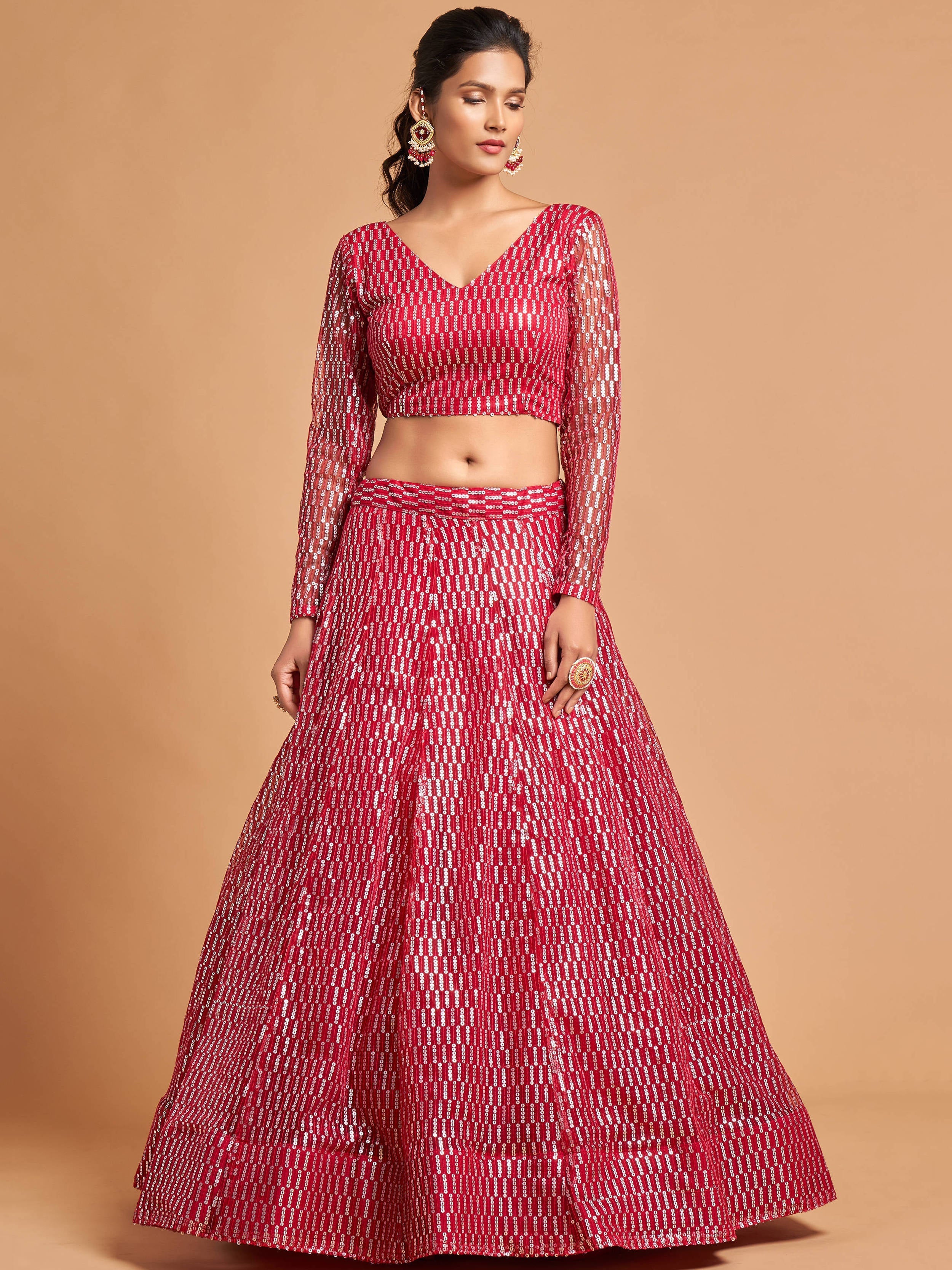 Luxurious Hot Pink Thread Embroidery Net Party wear Lehenga Choli