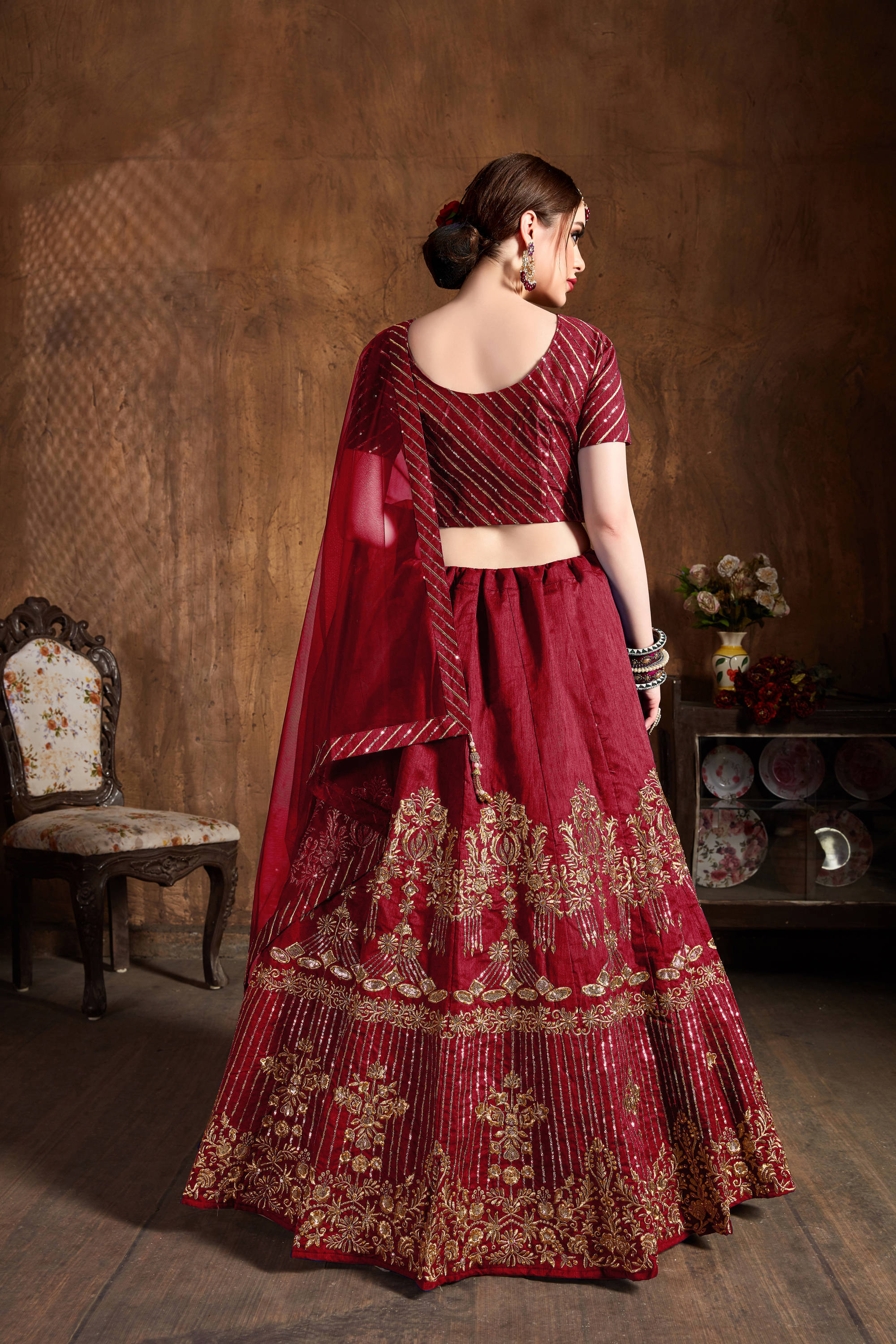 Mesmeric Red Sequins Art Silk Wedding Lehenga Choli