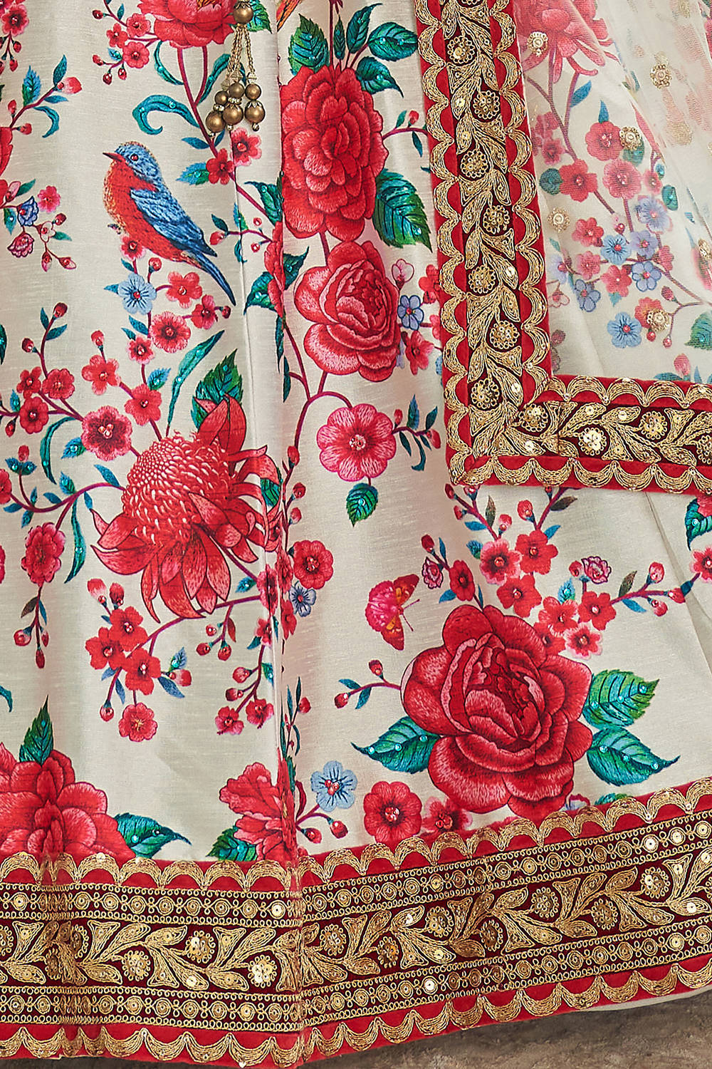 Ravishing White Floral Printed Art Silk Lehenga Choli With Dupatta