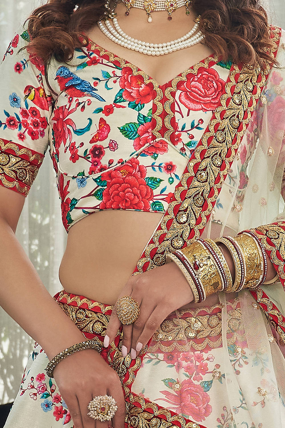 Ravishing White Floral Printed Art Silk Lehenga Choli With Dupatta
