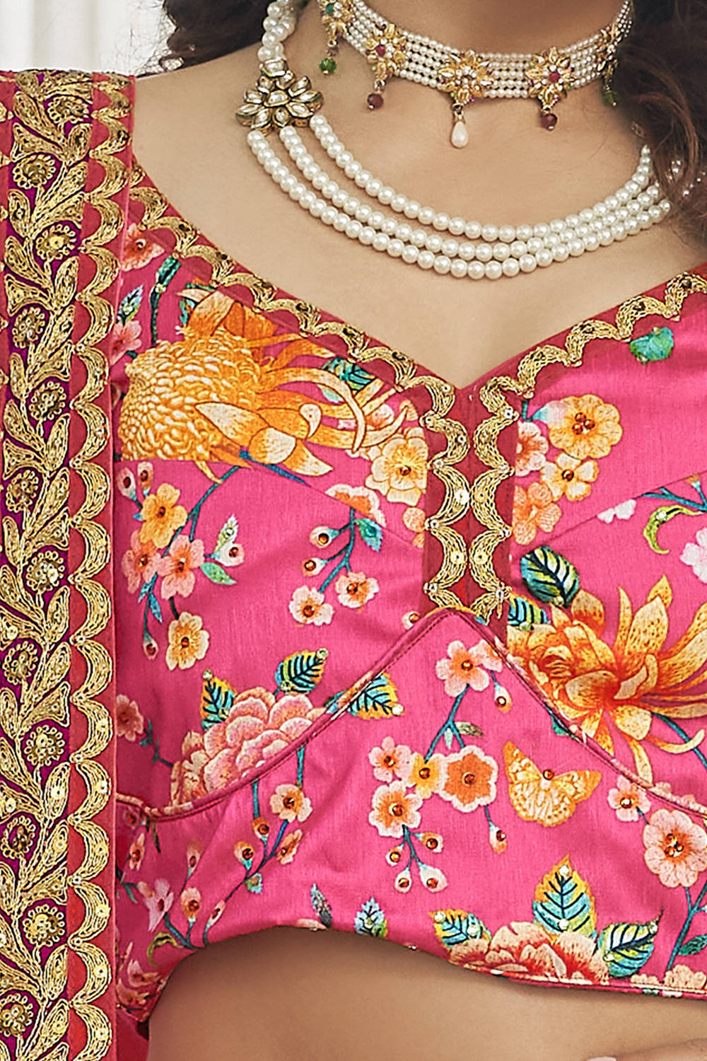 Wonderful Deep Pink Floral Printed Art Silk Lehenga Choli With Dupatta