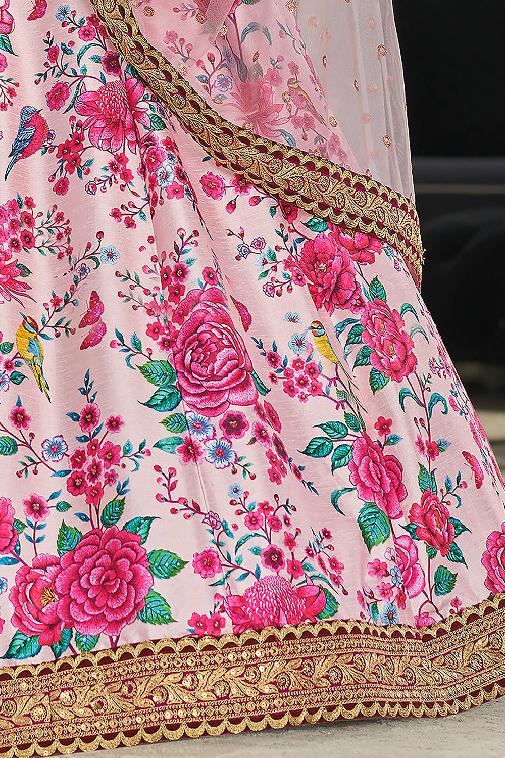 Incredible Light Pink Floral Printed Art Silk Lehenga Choli With Dupatta