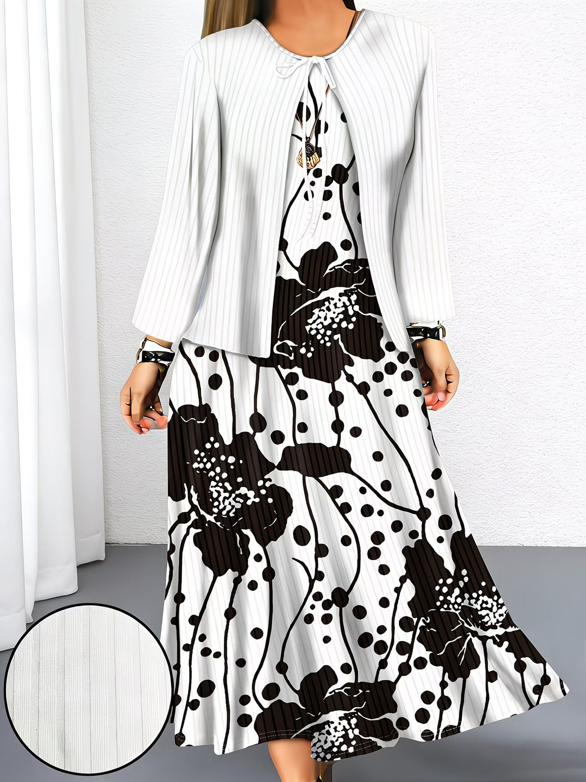 Women's Botanical Print Dress & Tie-Front Cardigan Two-Piece Set
