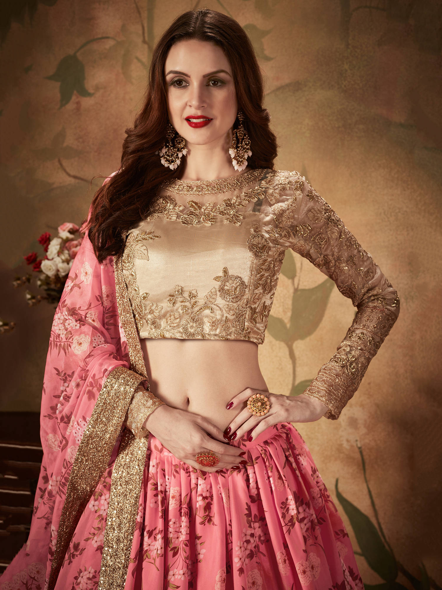 Ravishing Pink Sabyasachi Digital Printed Organza Party Wear Lehenga Choli With Blouse