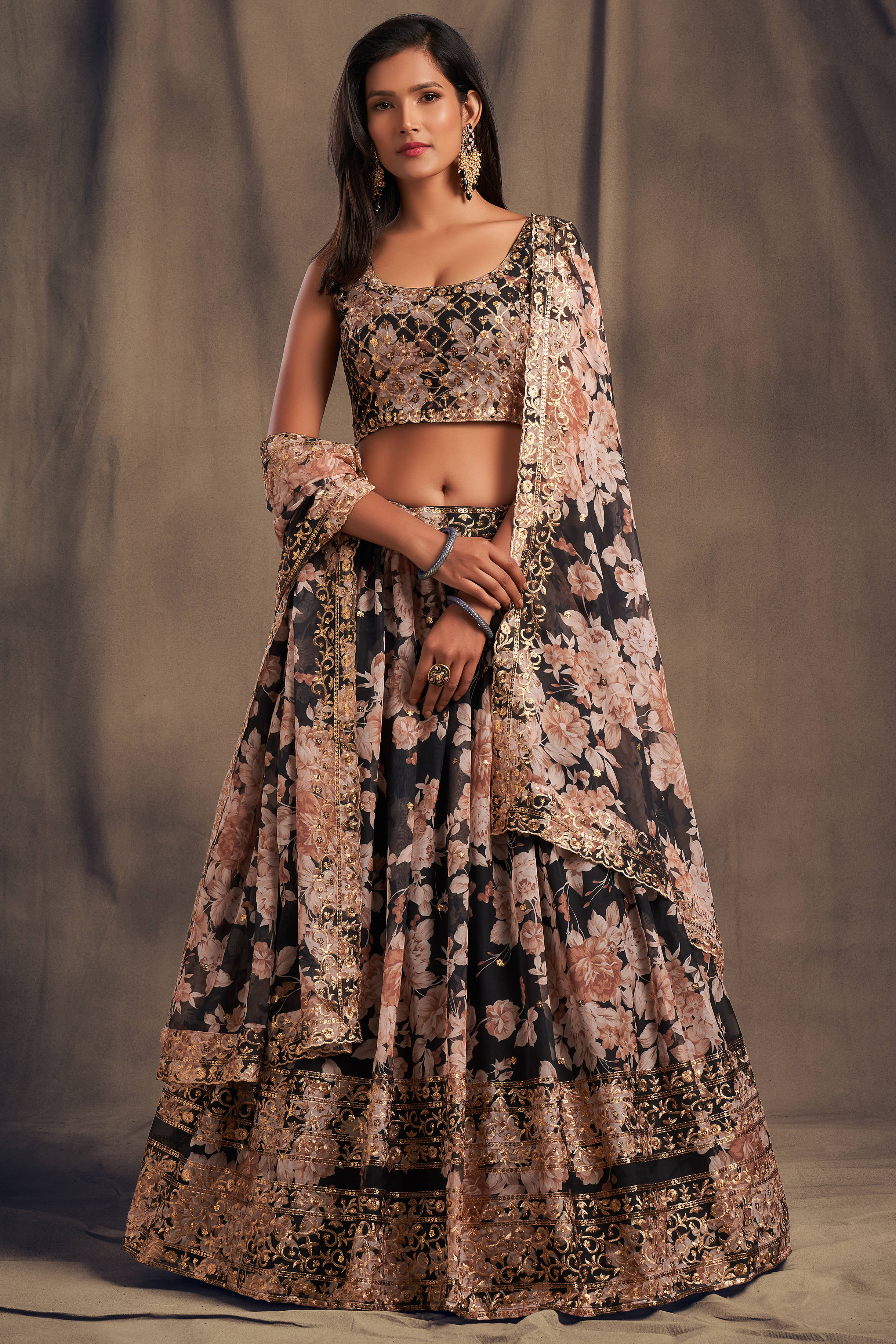 Attractive Black Zari Embroidery Organza Occasional Wear Lehenga Choli