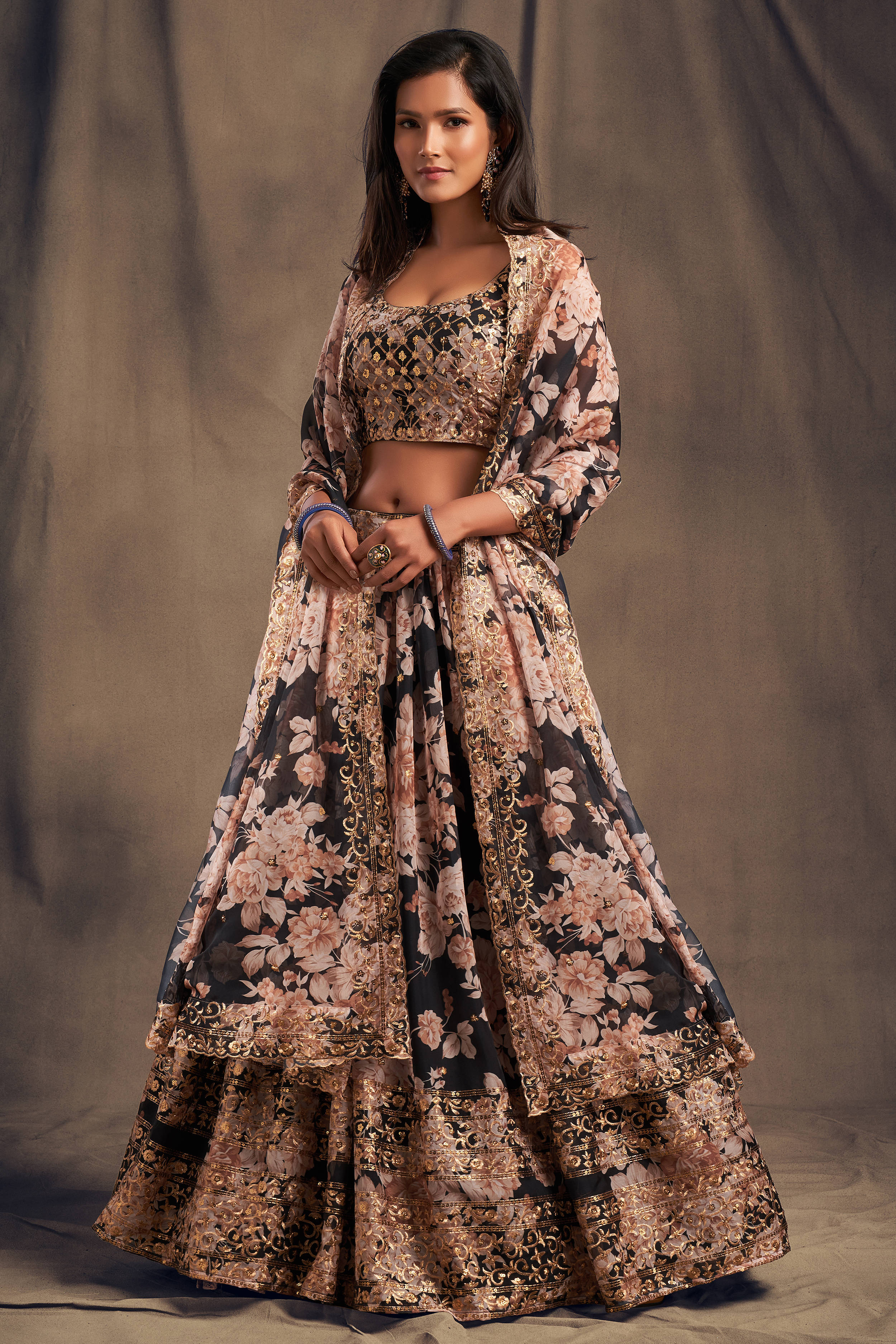 Attractive Black Zari Embroidery Organza Occasional Wear Lehenga Choli