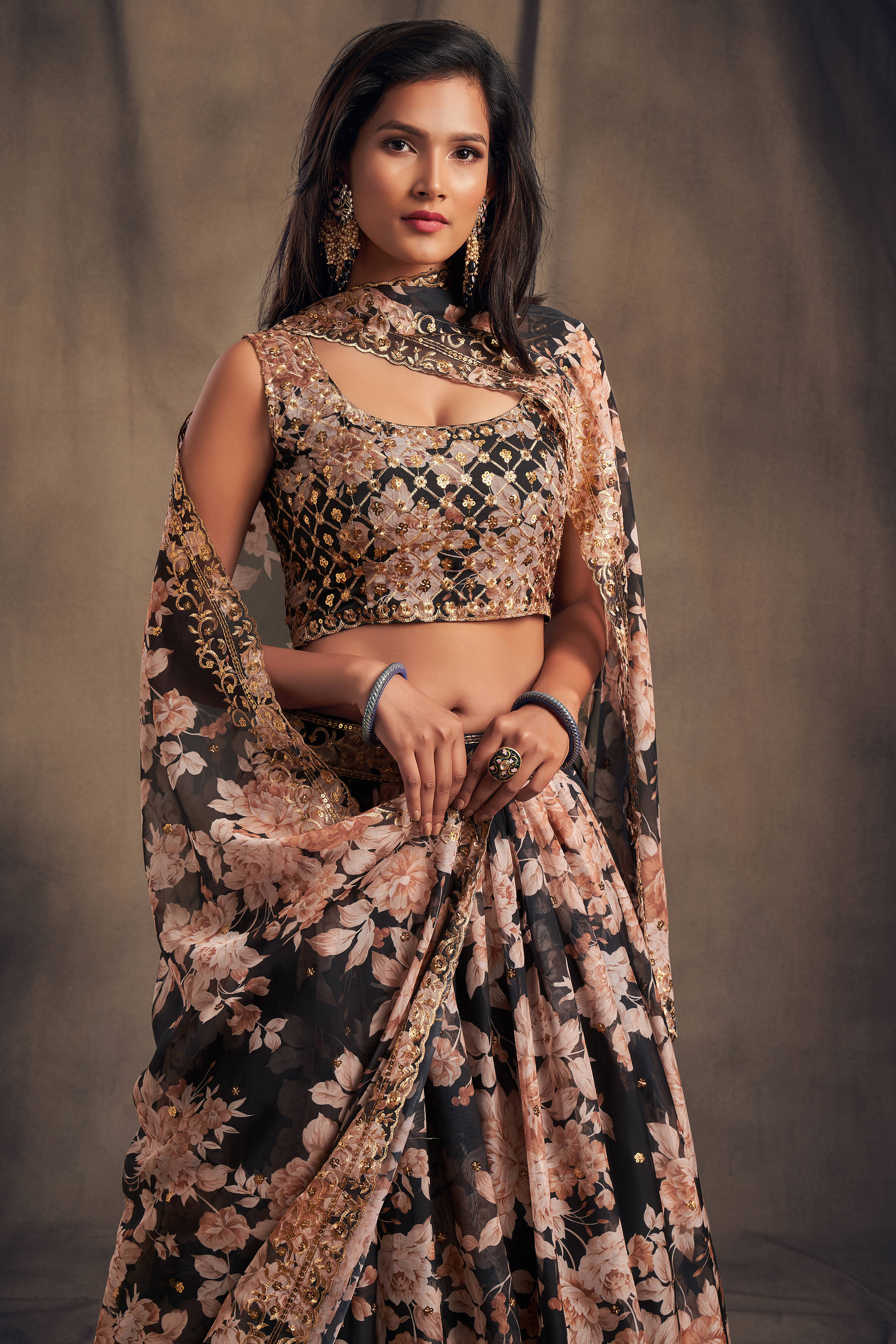 Attractive Black Zari Embroidery Organza Occasional Wear Lehenga Choli