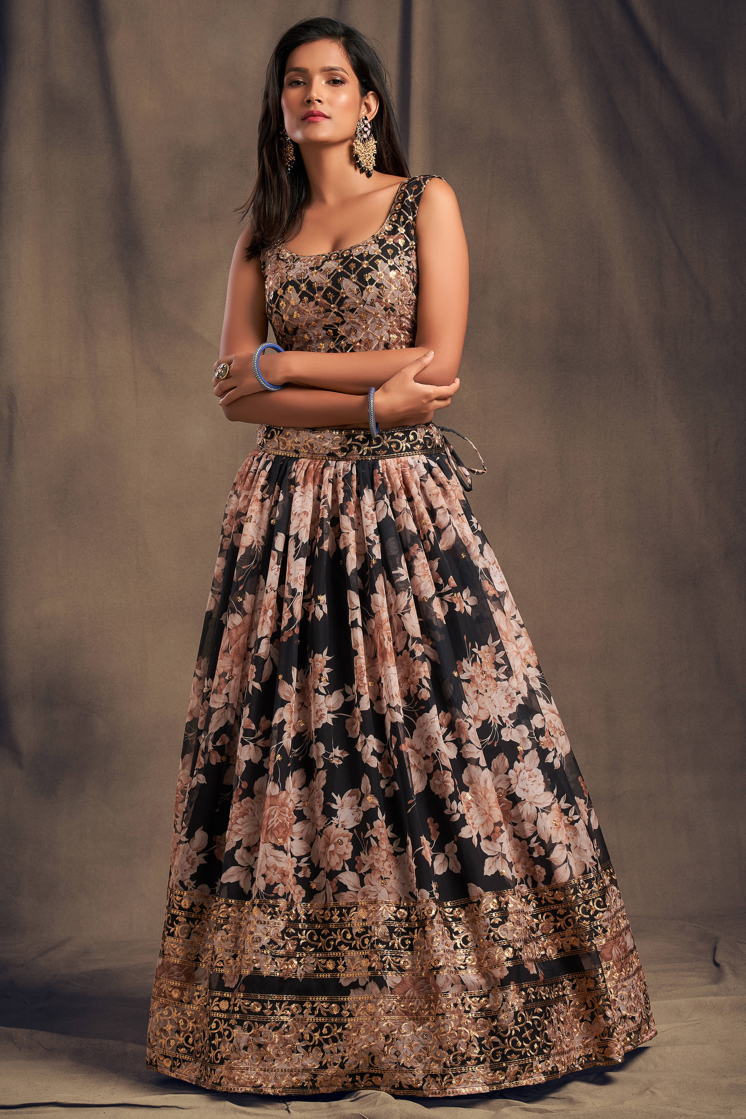 Attractive Black Zari Embroidery Organza Occasional Wear Lehenga Choli