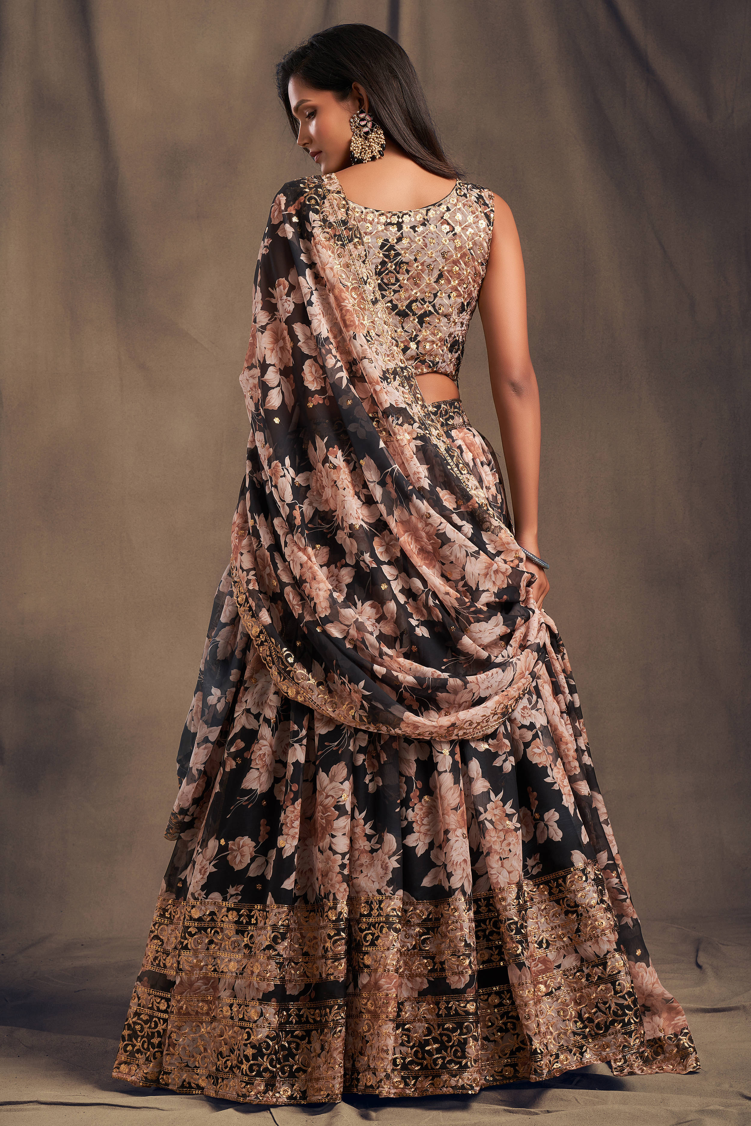 Attractive Black Zari Embroidery Organza Occasional Wear Lehenga Choli