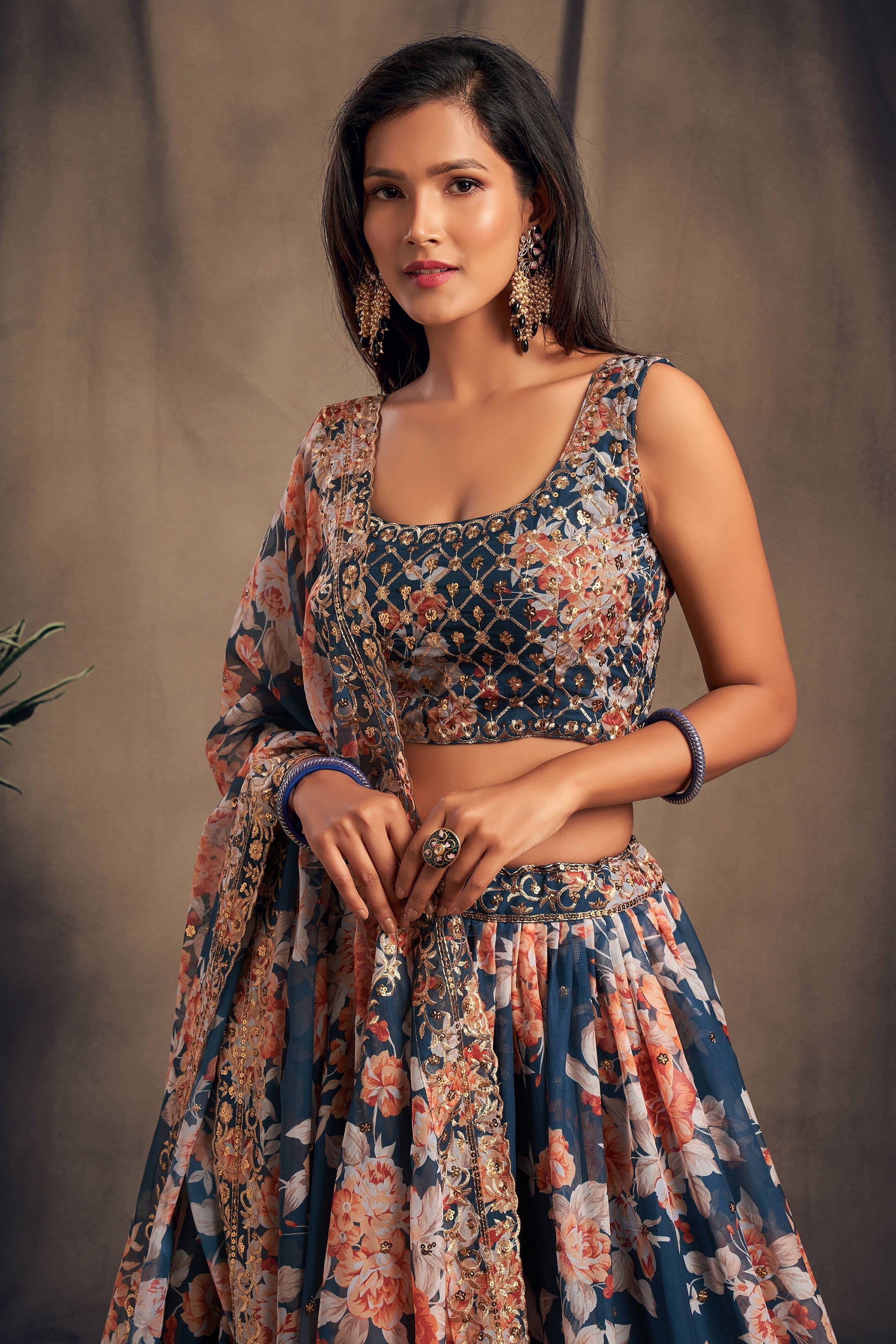 Winning Dove Blue Zari Embroidery Organza Occasional Wear Lehenga Choli