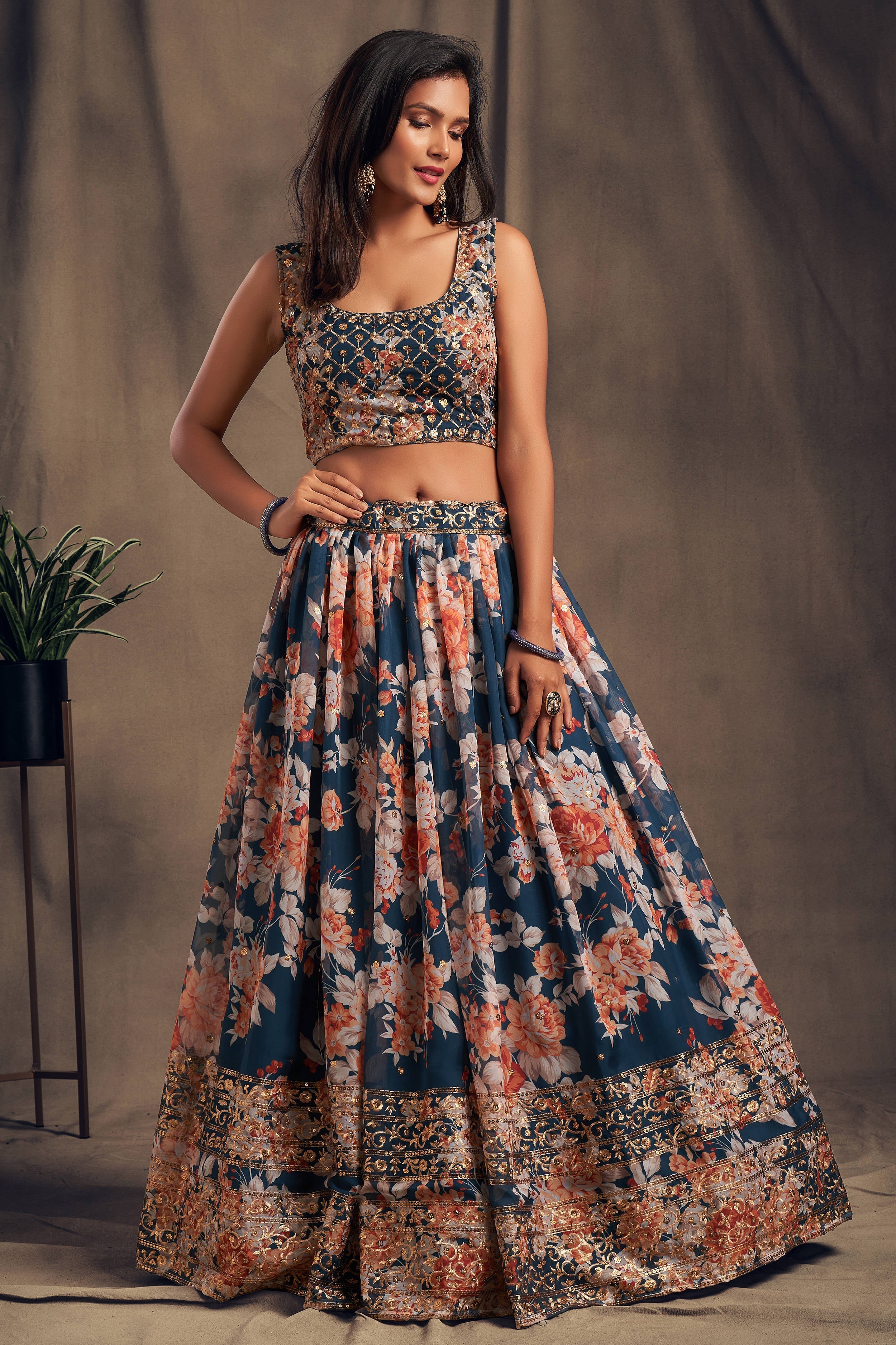 Winning Dove Blue Zari Embroidery Organza Occasional Wear Lehenga Choli