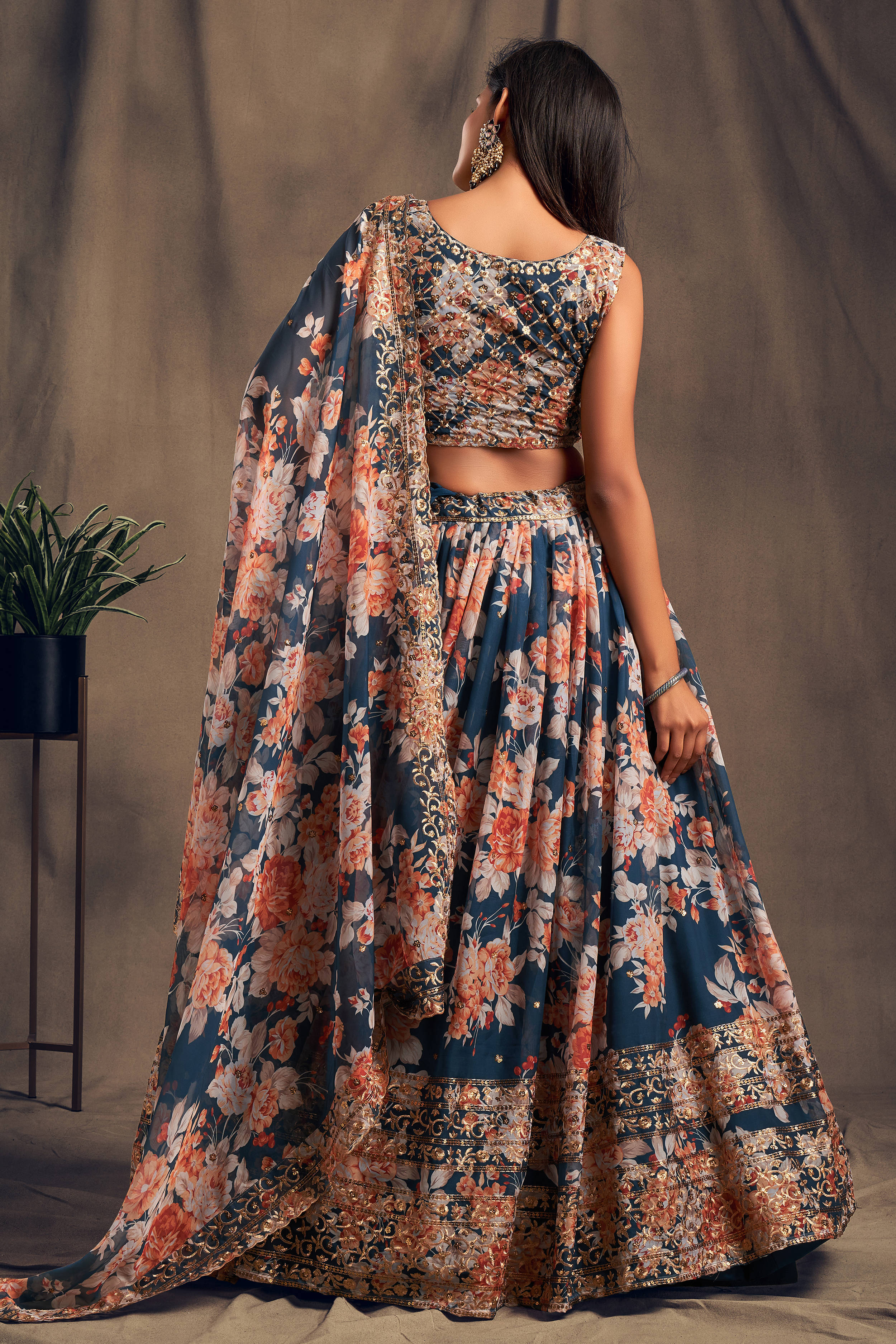 Winning Dove Blue Zari Embroidery Organza Occasional Wear Lehenga Choli