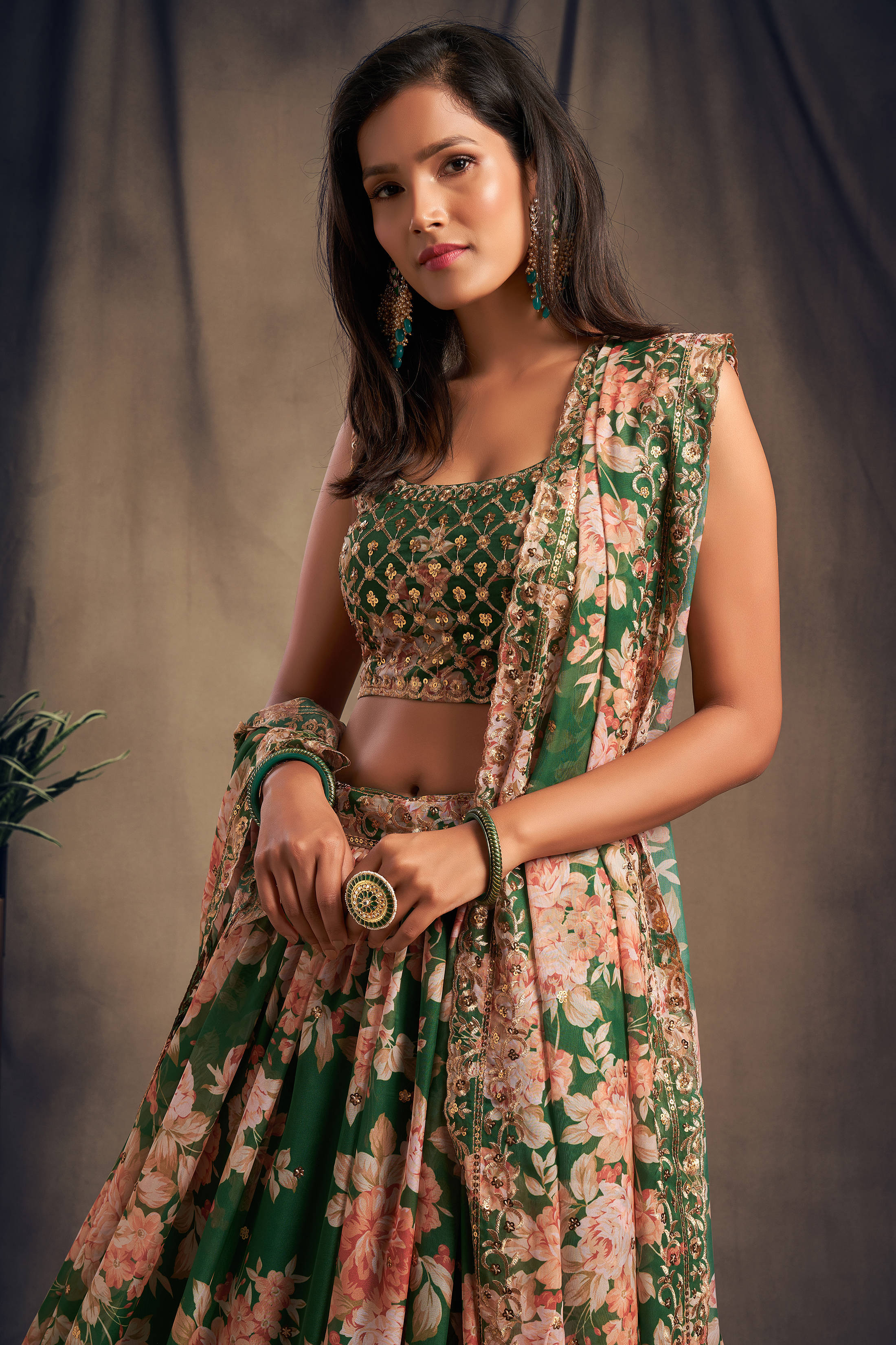 Effecting Green Zari Embroidery Organza Occasional Wear Lehenga Choli