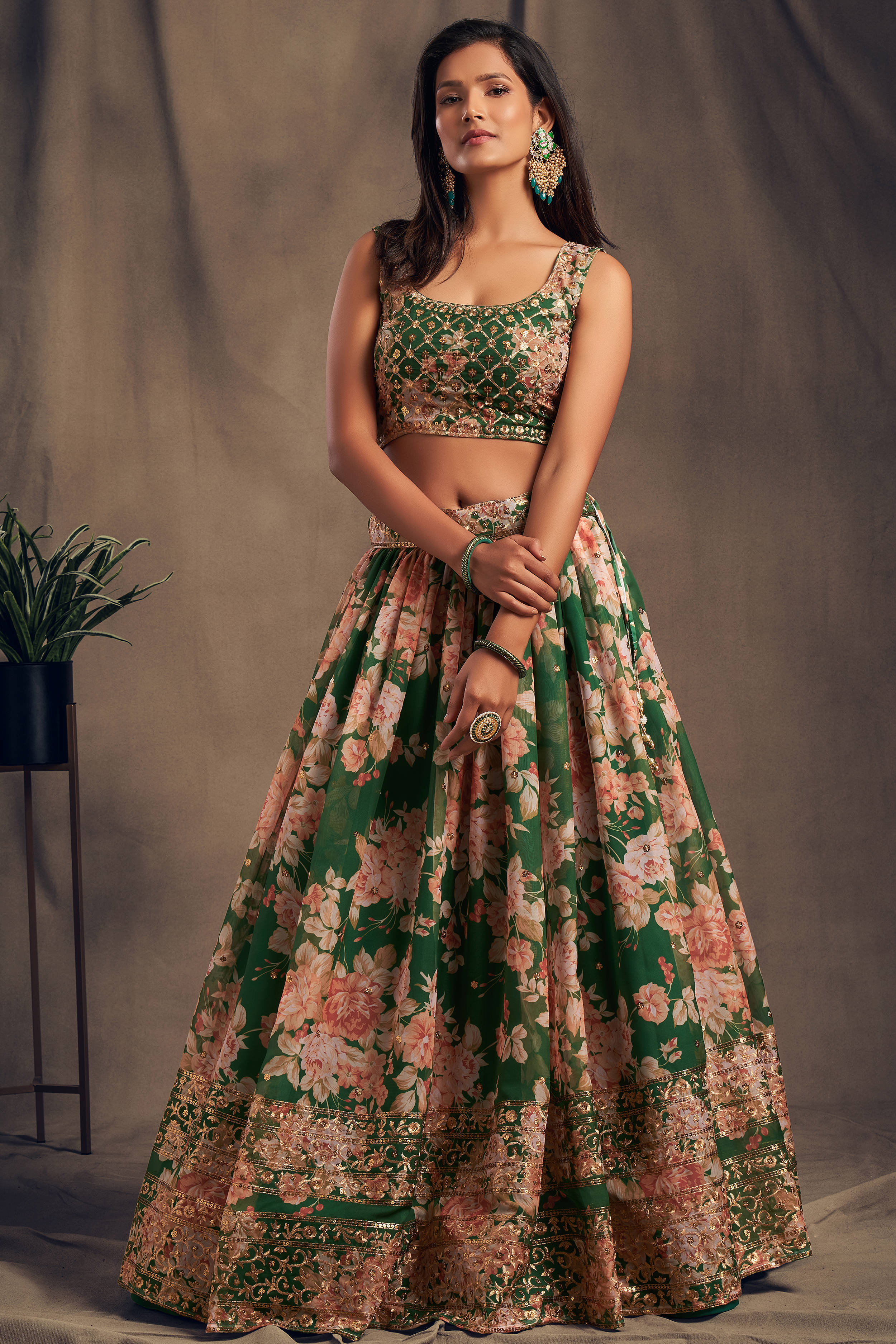 Effecting Green Zari Embroidery Organza Occasional Wear Lehenga Choli