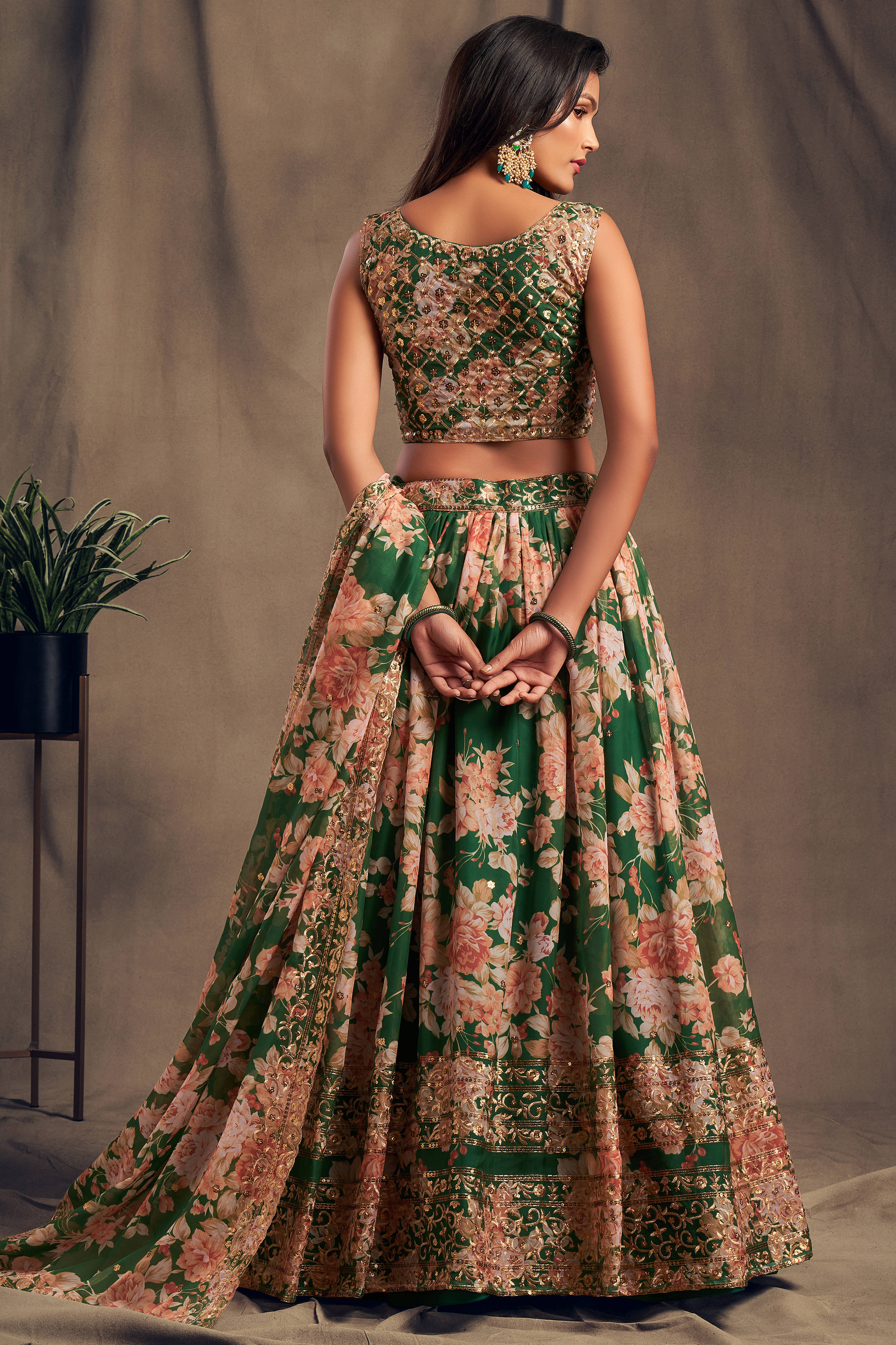 Effecting Green Zari Embroidery Organza Occasional Wear Lehenga Choli
