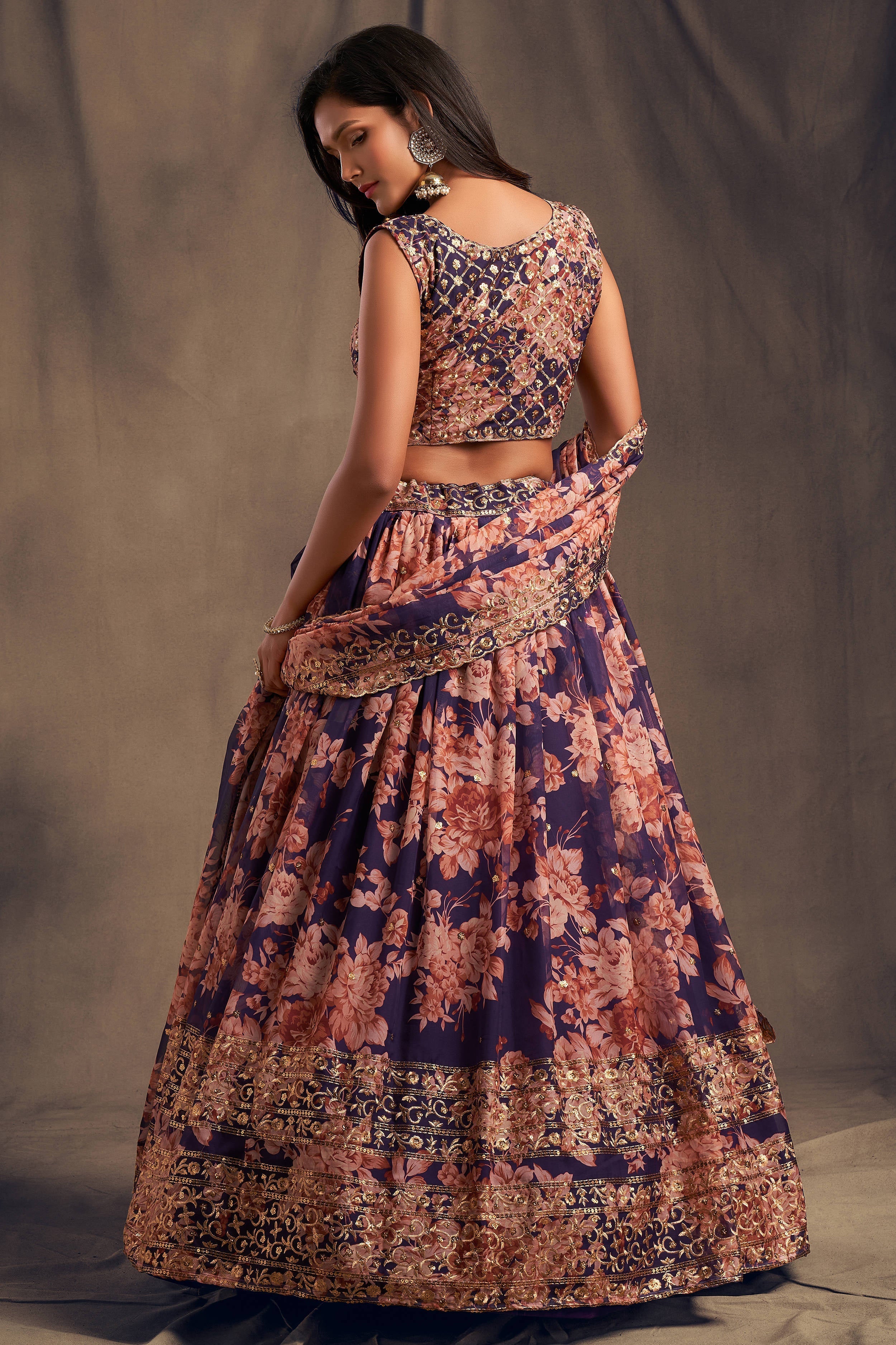 Extending Purple Zari Embroidery Organza Occasional Wear Lehenga Choli
