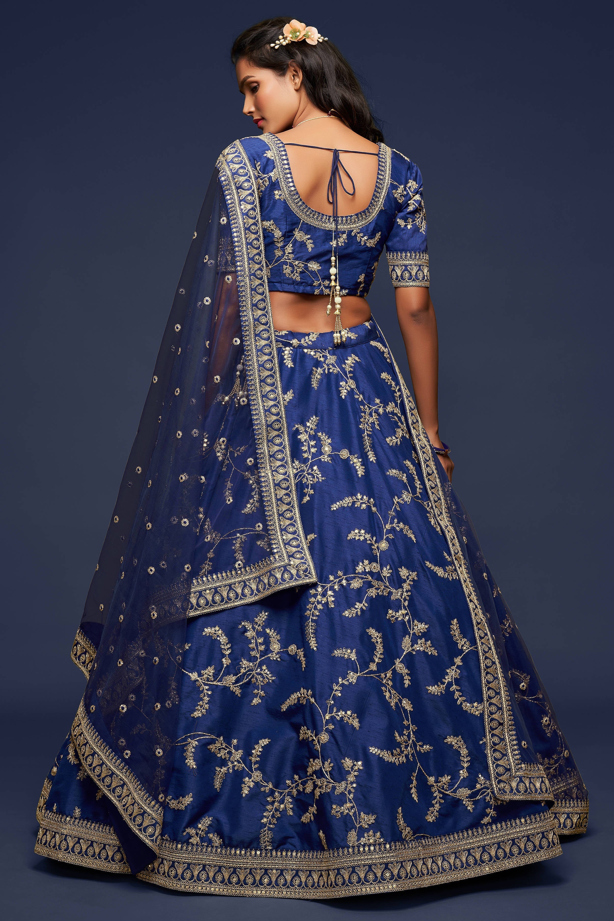 Charming Blue Thread Embroidered Silk Wedding Wear Lehenga Choli