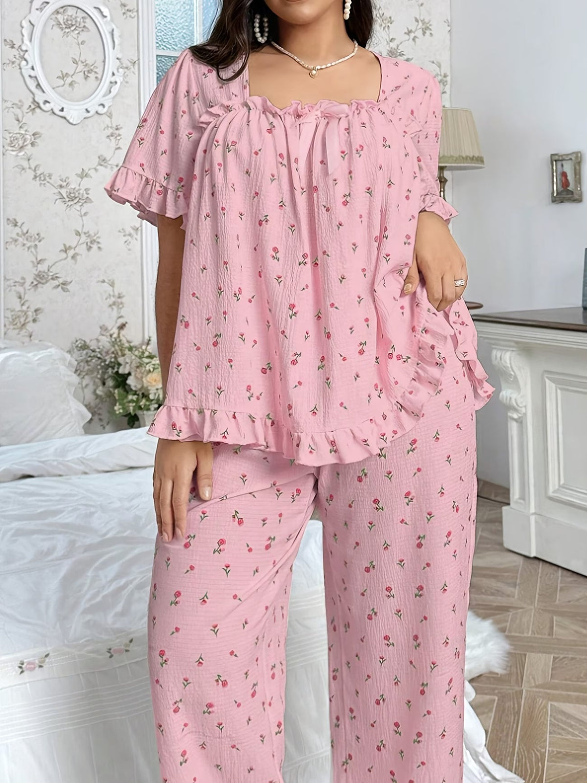 Chic Bow Print Lounge Co-Ord Set