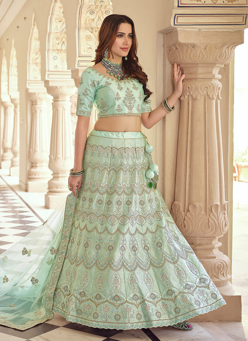 Sea Green Color Crepe Fabric Dori And Sequins Work Lehenga