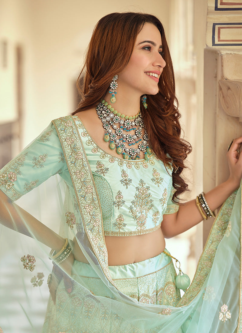 Sea Green Color Crepe Fabric Dori And Sequins Work Lehenga