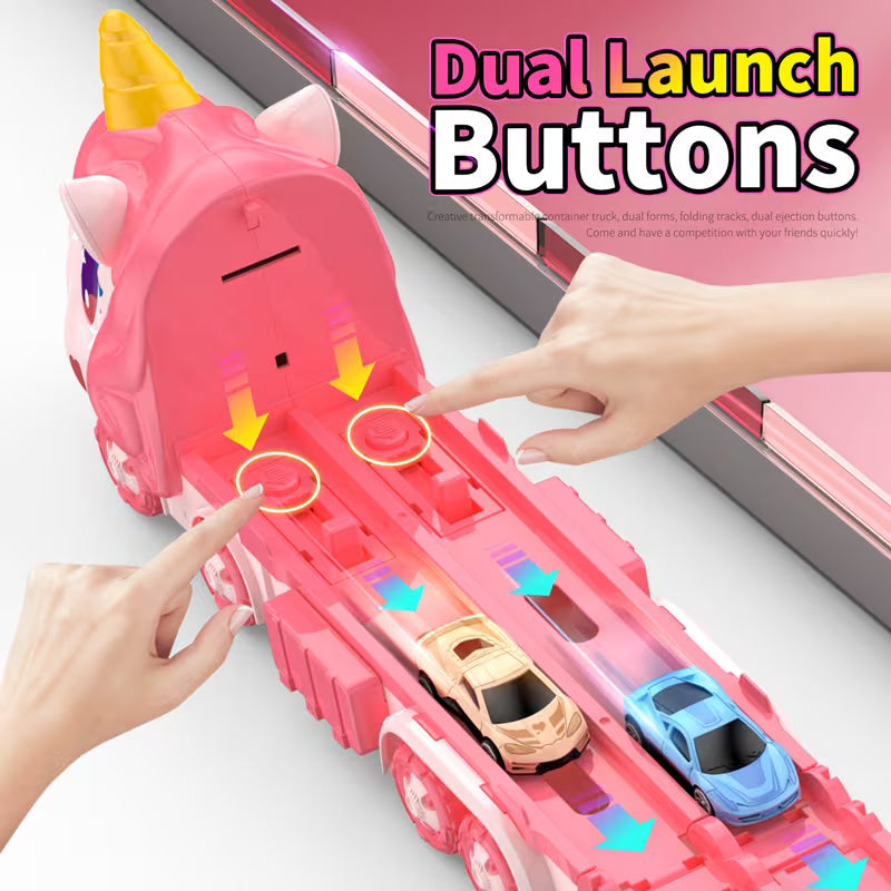 Kids Transport Truck Toy with Dual Tracks & 2 Metal Cars 🚛🏁