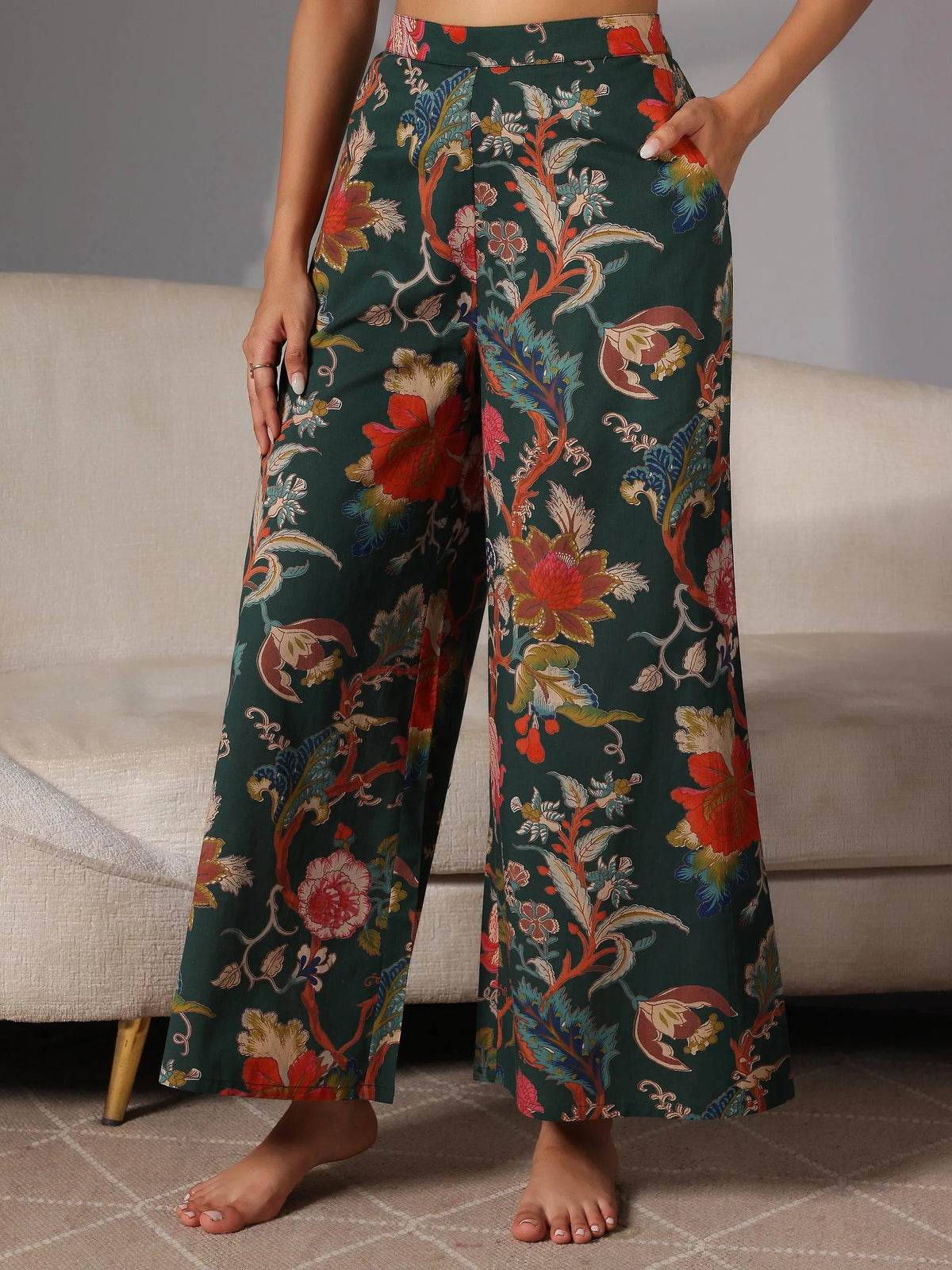 Anouk Green Printed Cotton Night Suits